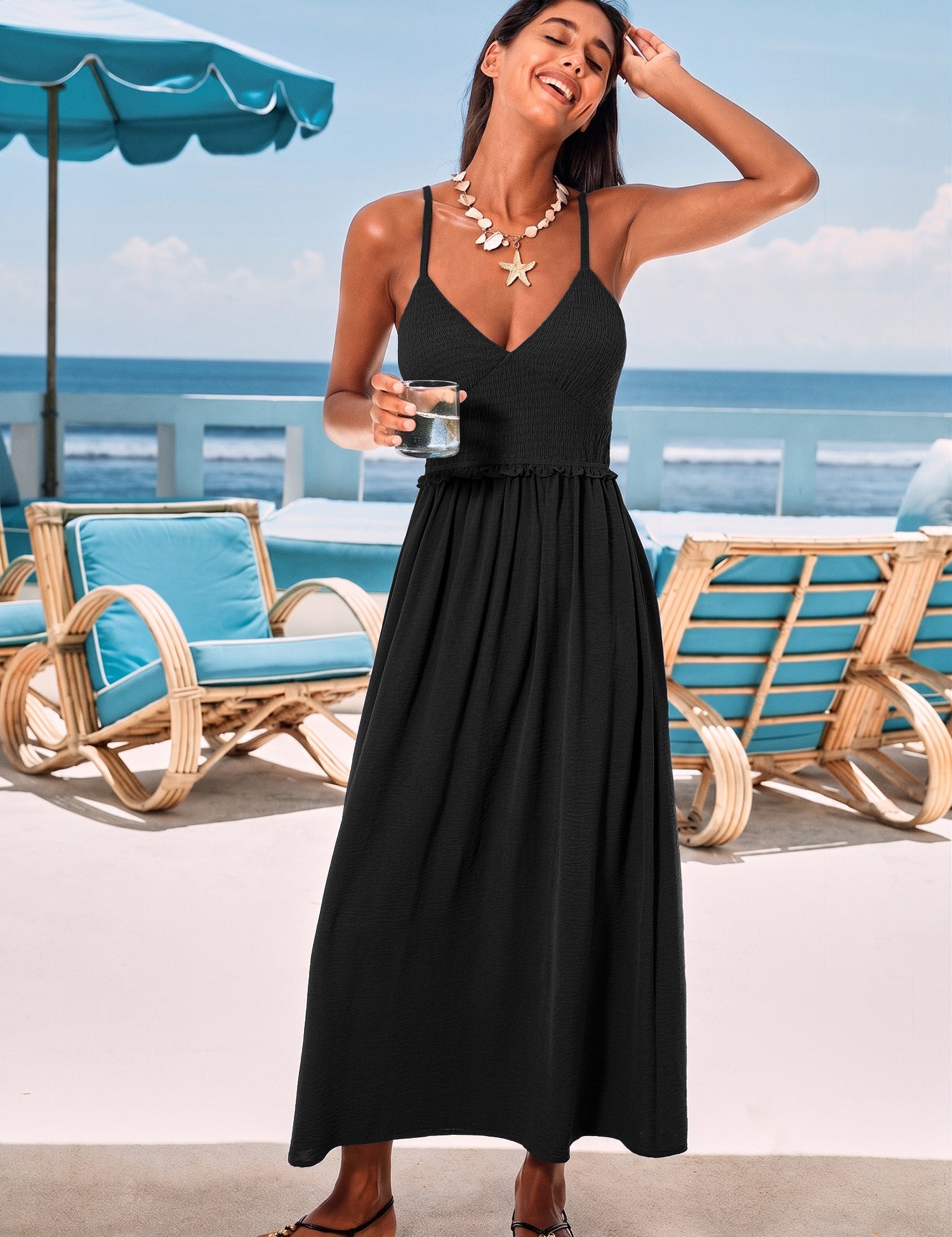 Zwarte Maxi Jurk met Zomerse Look | Sera & Zena