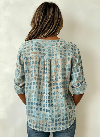Blouse Opstaande Kraag Driekwart Mouw Geometrisch Print