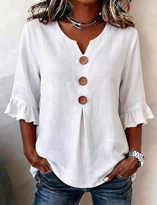 V-hals Peplum Blouse Halve Mouw – Strak Gesneden Topje
