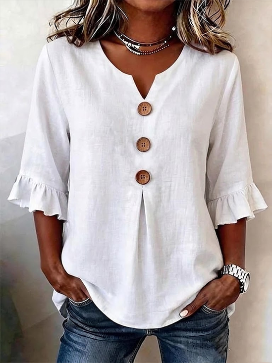 V-hals Peplum Blouse Halve Mouw – Strak Gesneden Topje
