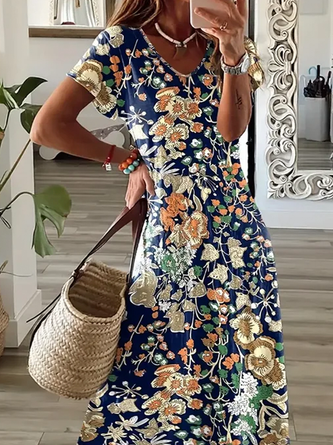 Luchtige Bloemenprint Jurk met V-hals | Grote Maten