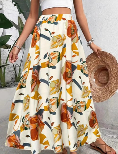 Bloemenprint Maxi Rok met Elastische Taille voor Zomer