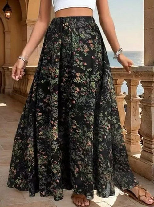 Bloemenprint Maxi Rok met Elastische Taille voor Zomer