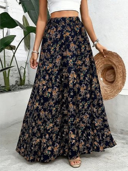 Bloemenprint Maxi Rok met Elastische Taille voor Zomer