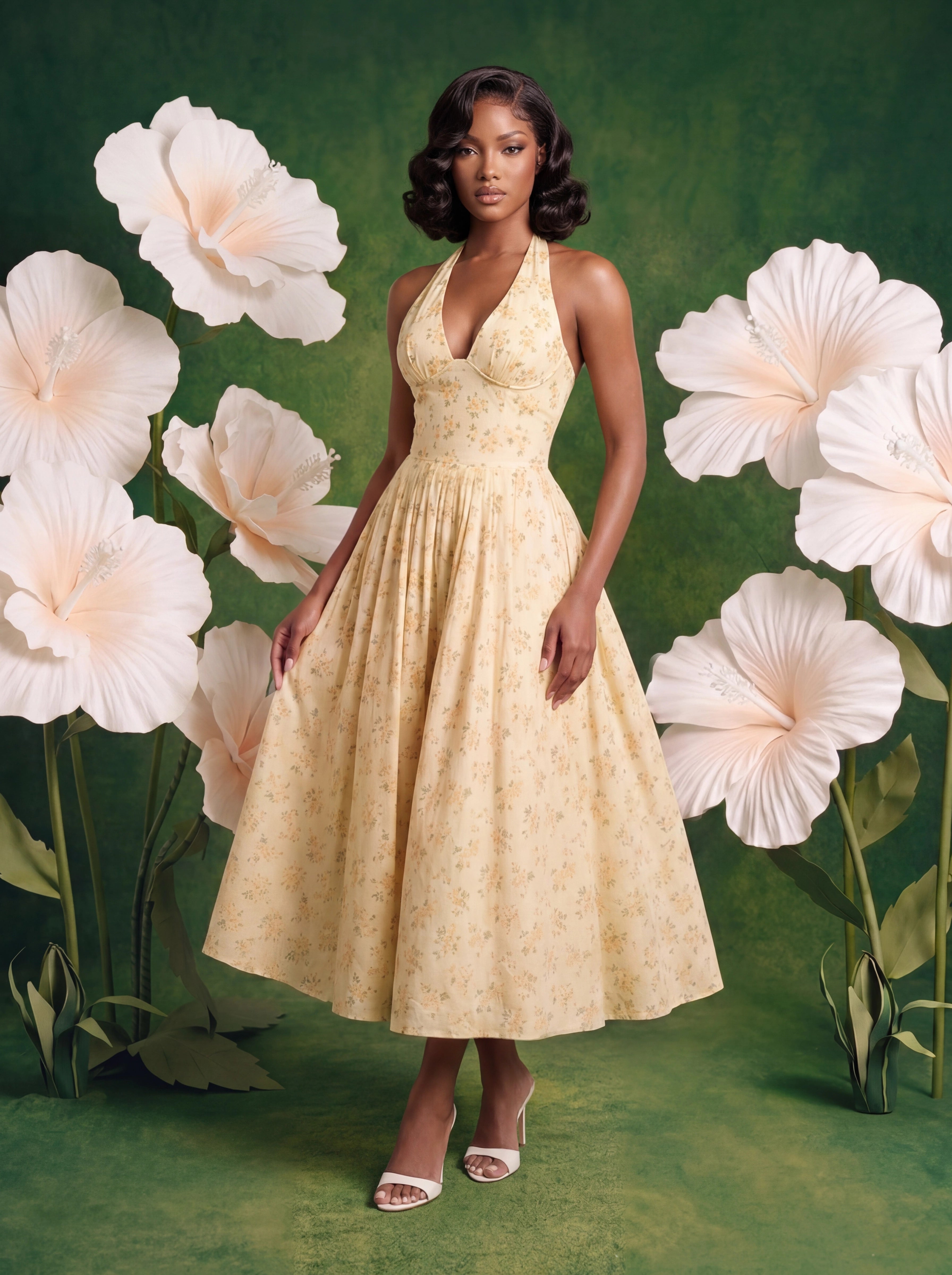 Rosalie Corset Halter Jurk in Geel
