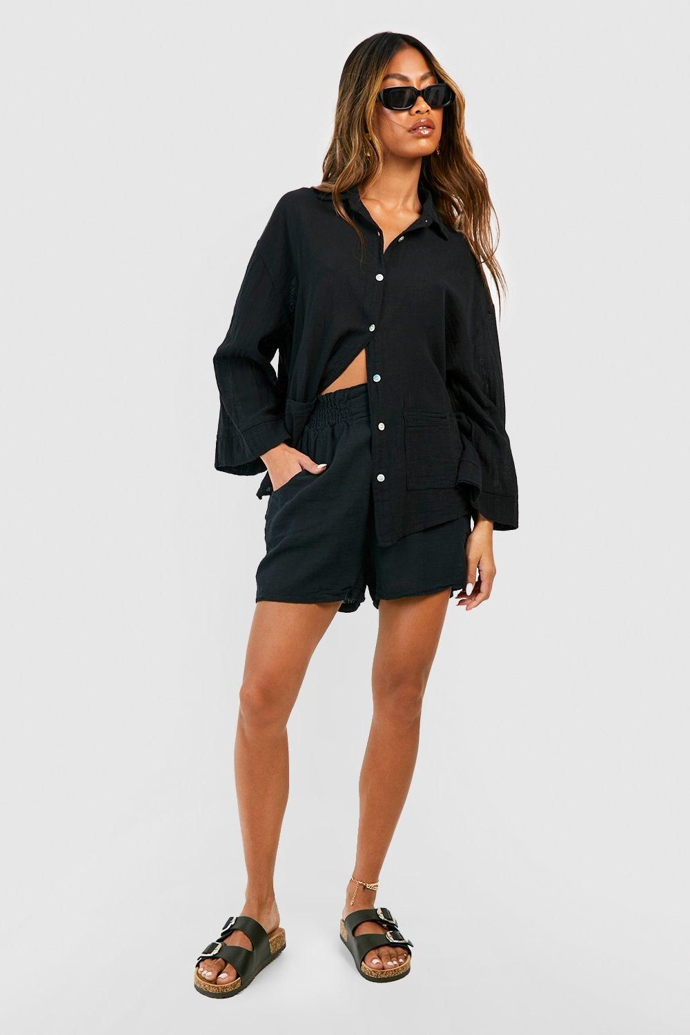 Katoenen shorts met elastische taille in naturel