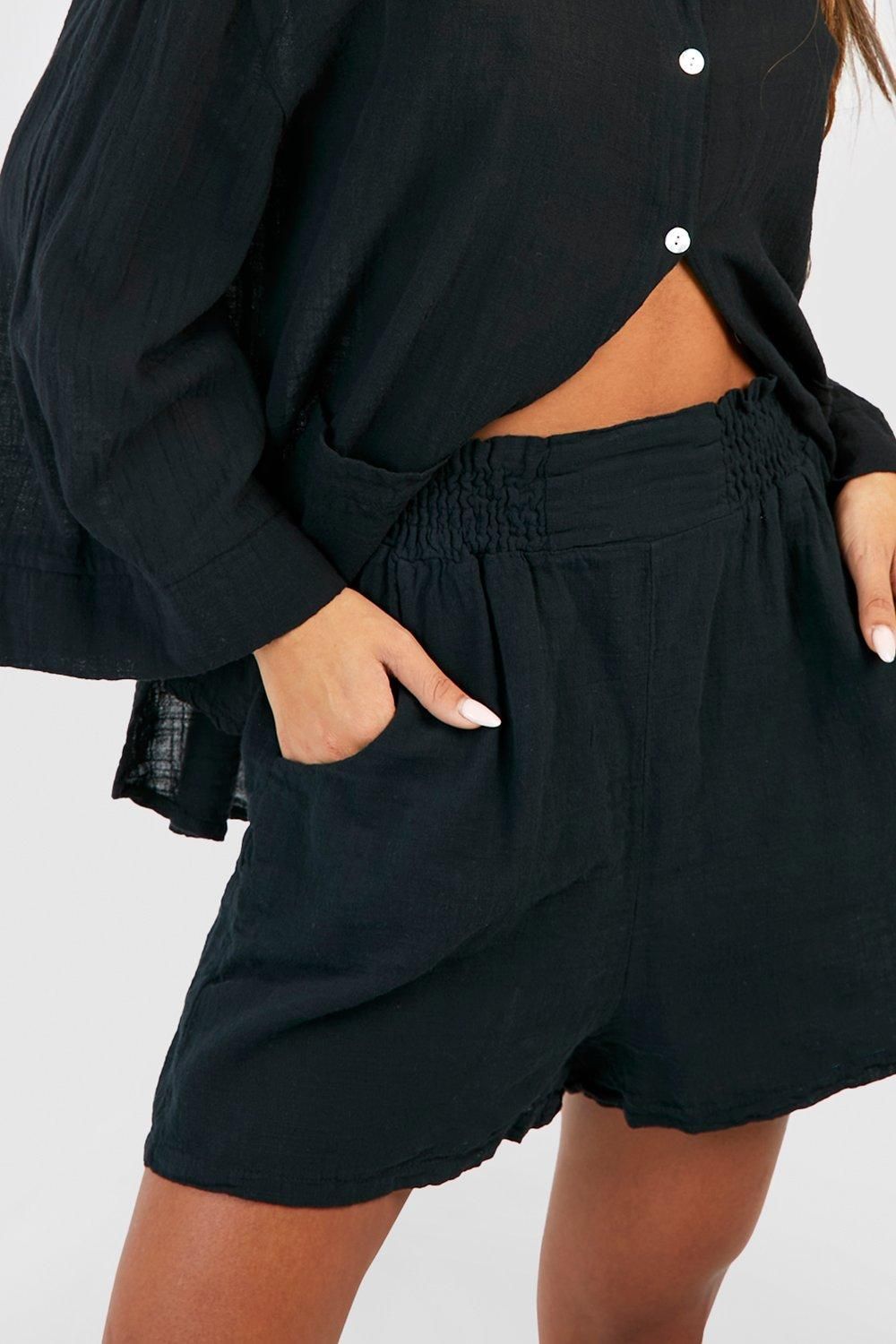 Katoenen shorts met elastische taille in naturel