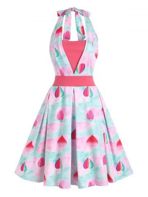Heart Print Halter Dress