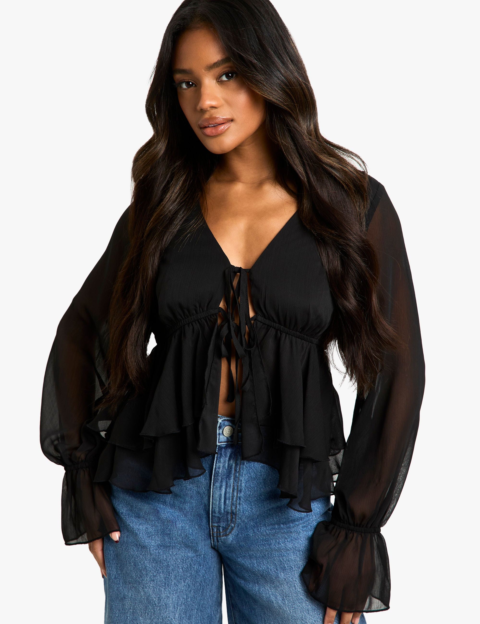Ruffle Flare Sleeve Blouse – Elegante Volantmouwen