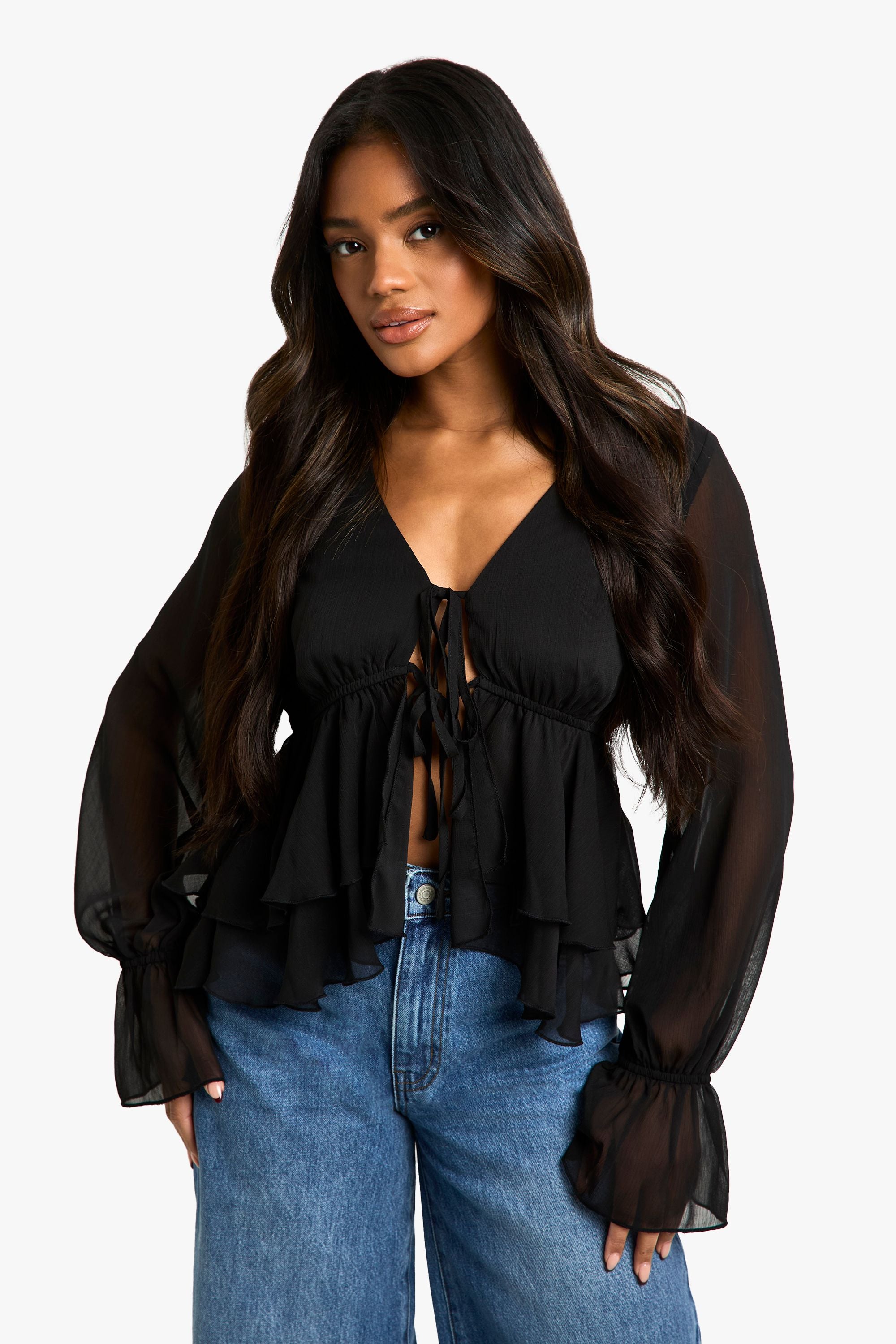 Ruffle Flare Sleeve Blouse – Elegante Volantmouwen