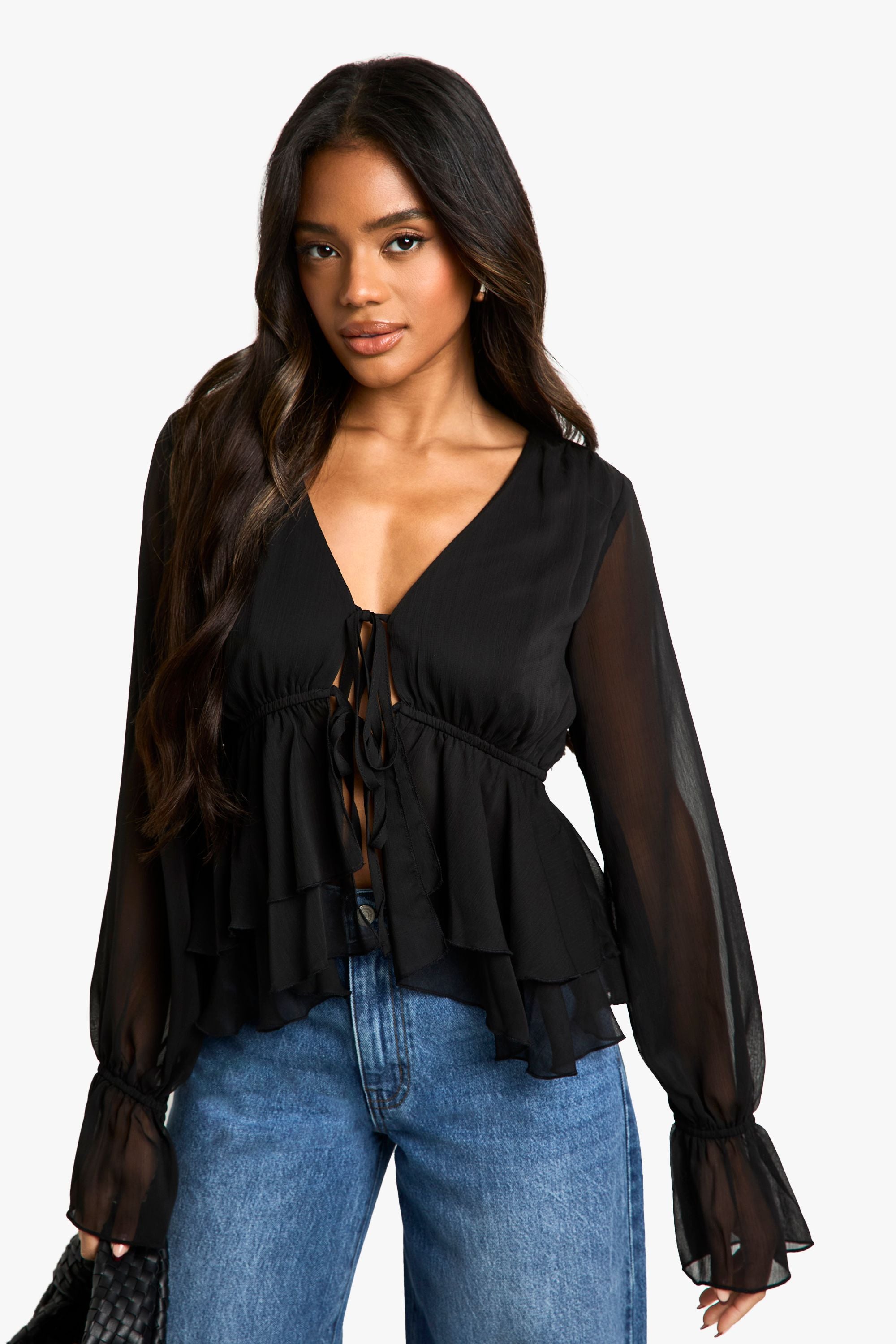 Ruffle Flare Sleeve Blouse – Elegante Volantmouwen