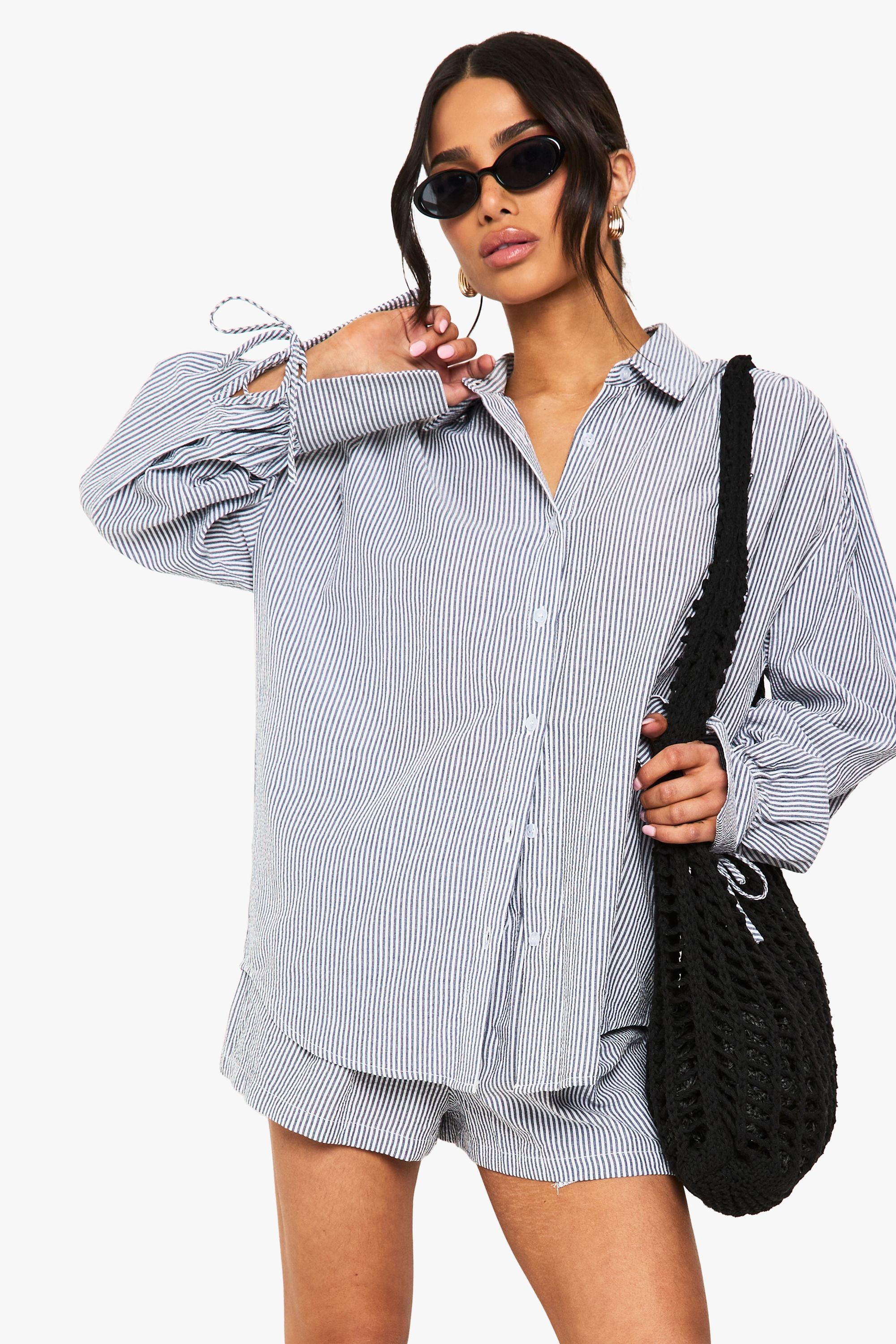 Petite Balloon Sleeve Striped Set met Shirt en Shorts
