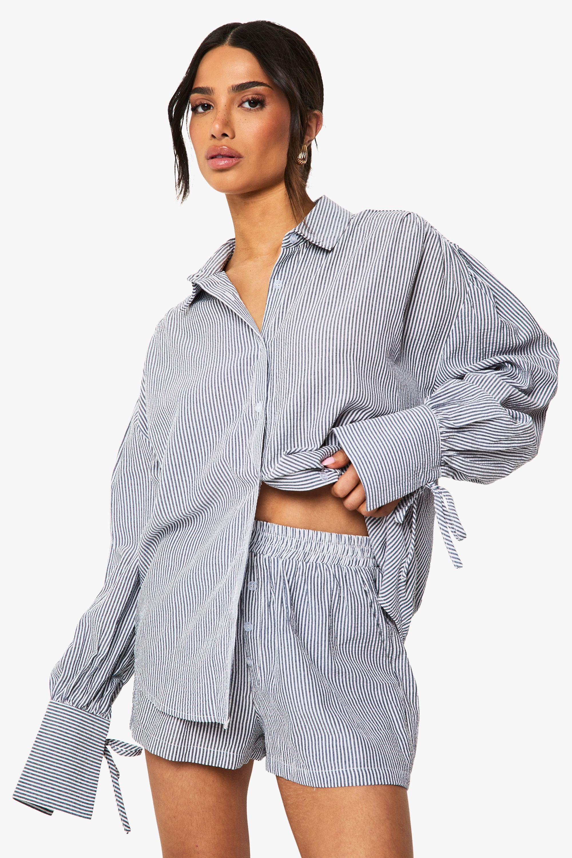 Petite Balloon Sleeve Striped Set met Shirt en Shorts