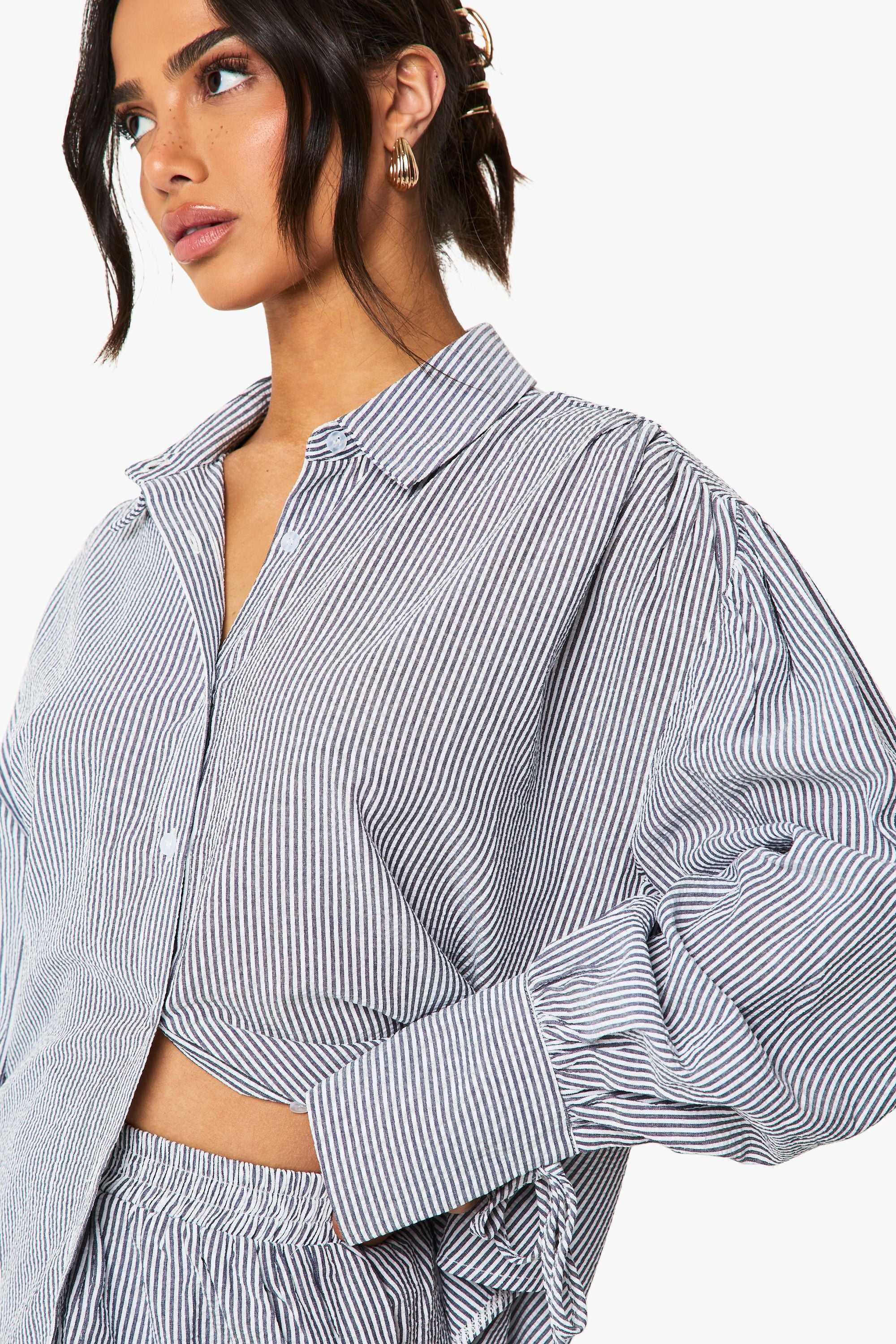 Petite Balloon Sleeve Striped Set met Shirt en Shorts