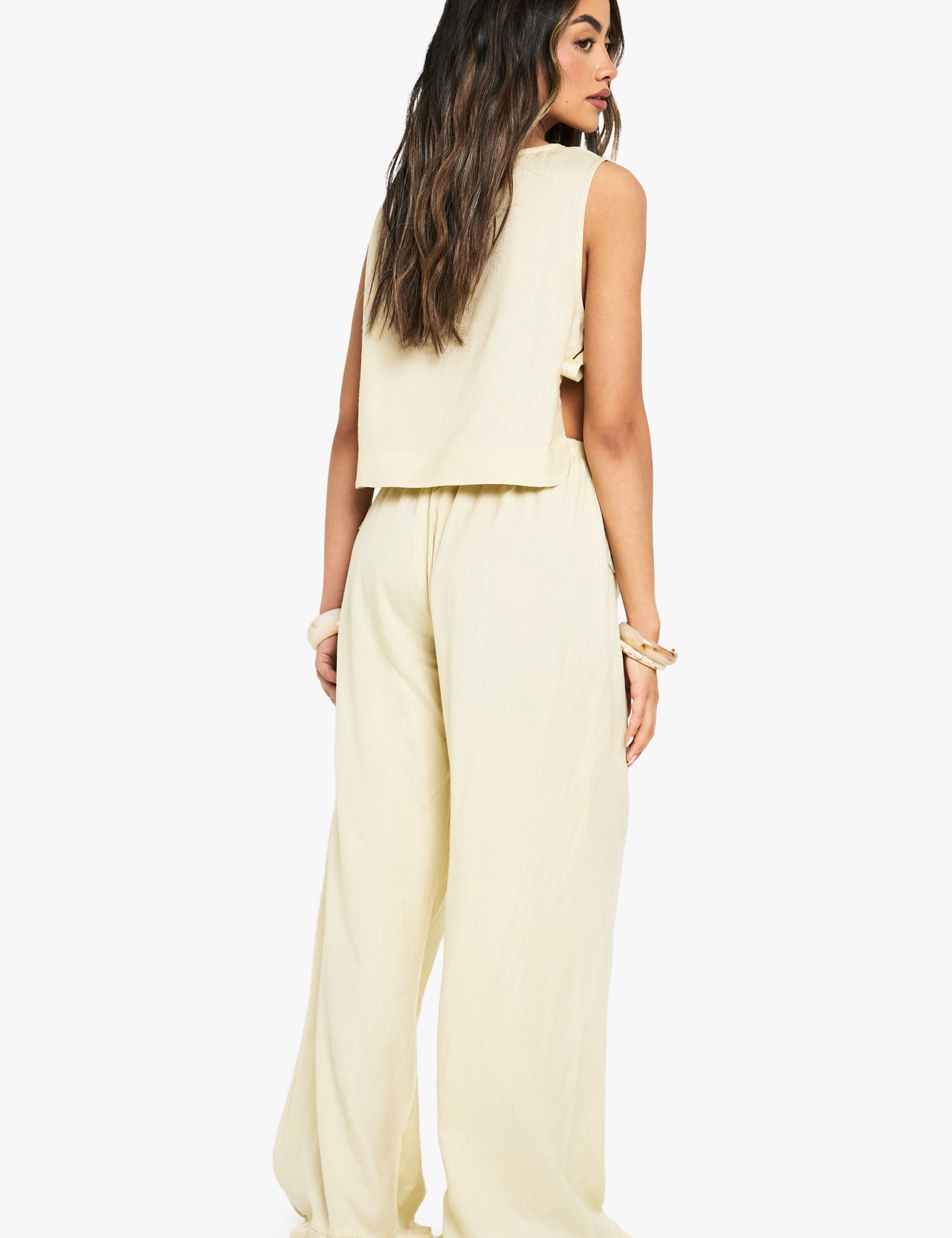 Linen Co-ord Set met Geknoopte Top en Wijde Broek