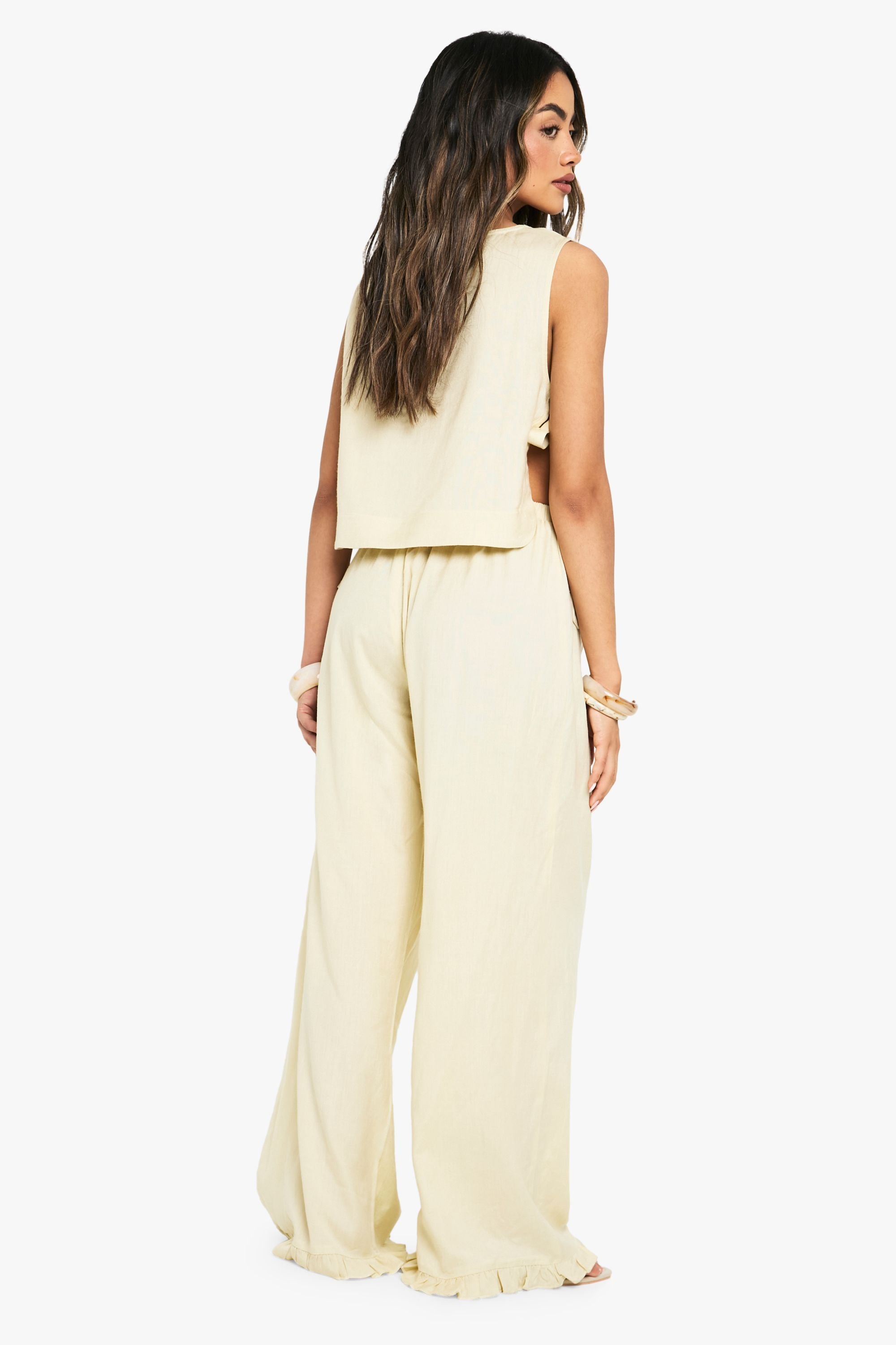 Linen Co-ord Set met Geknoopte Top en Wijde Broek