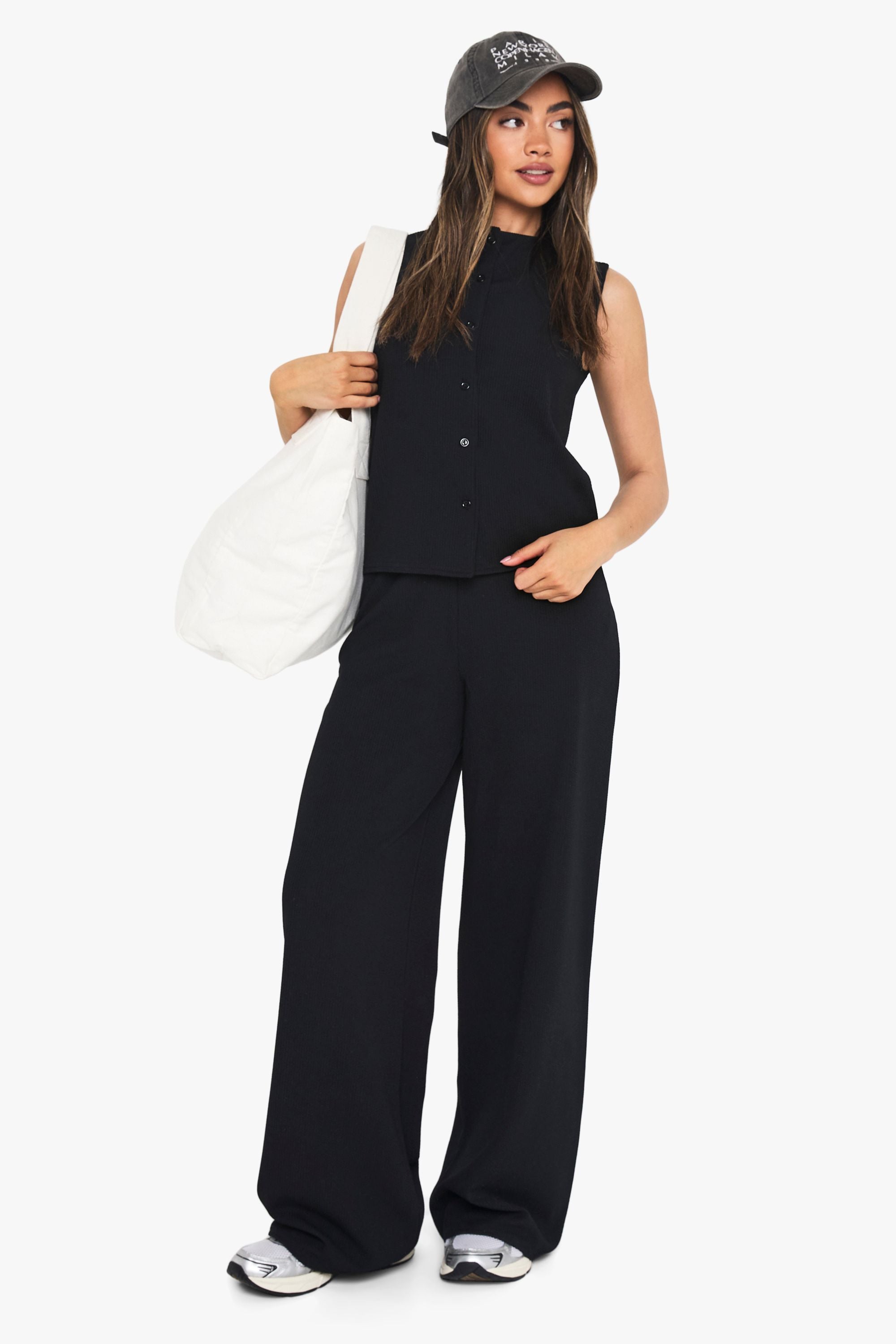 Gekreukte Rib Knoop Set: Top en Broek in Zand