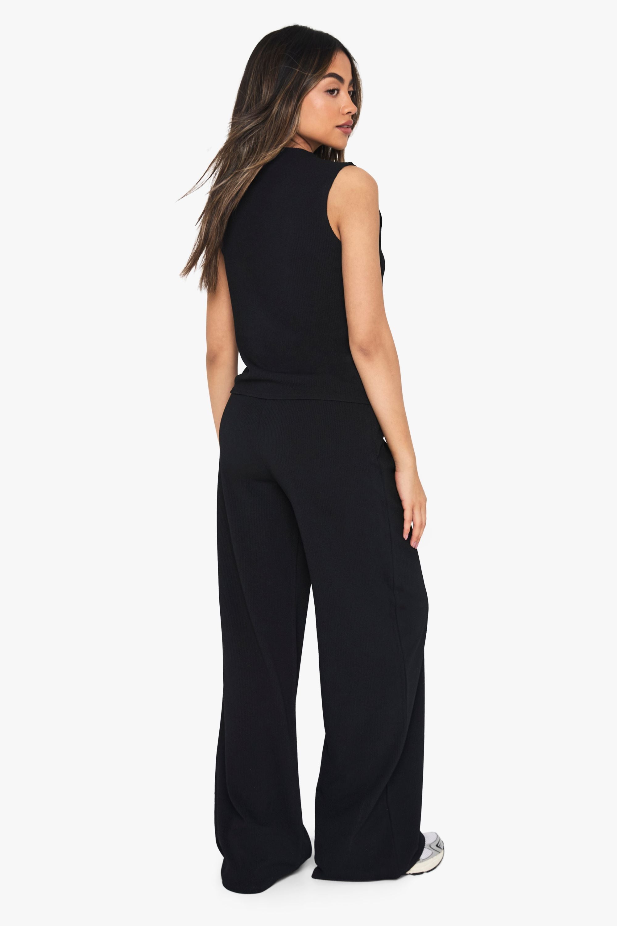 Gekreukte Rib Knoop Set: Top en Broek in Zand