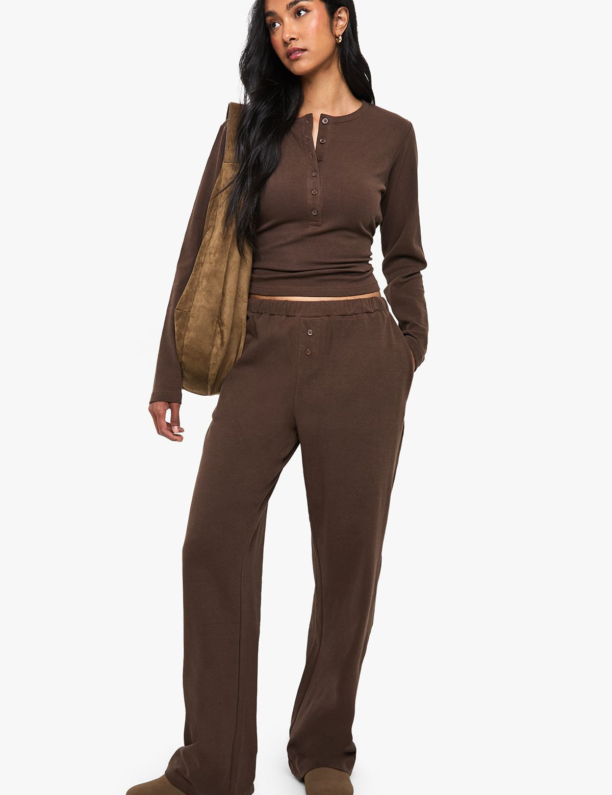 Katoen Knoop-Omlaag Crew Neck Set - Top & Broek