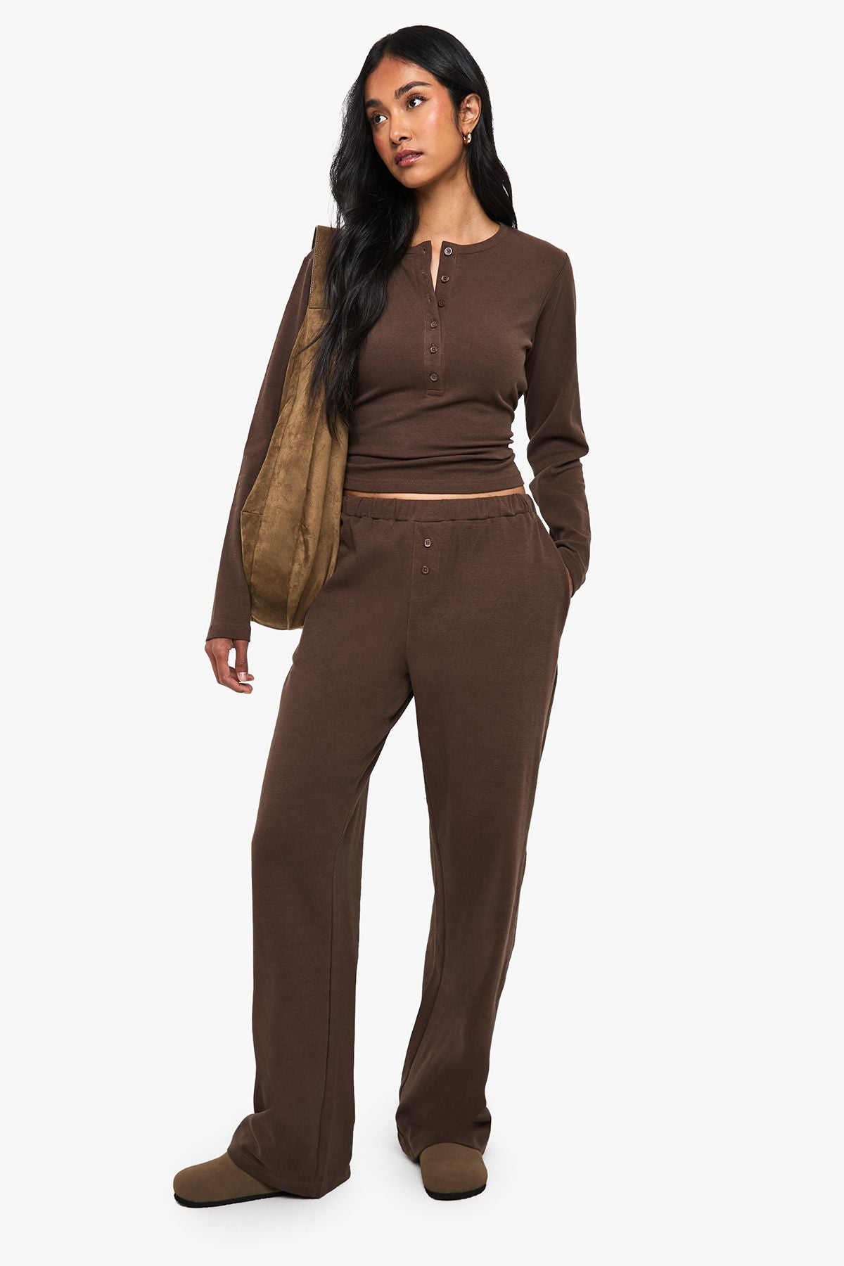 Katoen Knoop-Omlaag Crew Neck Set - Top & Broek
