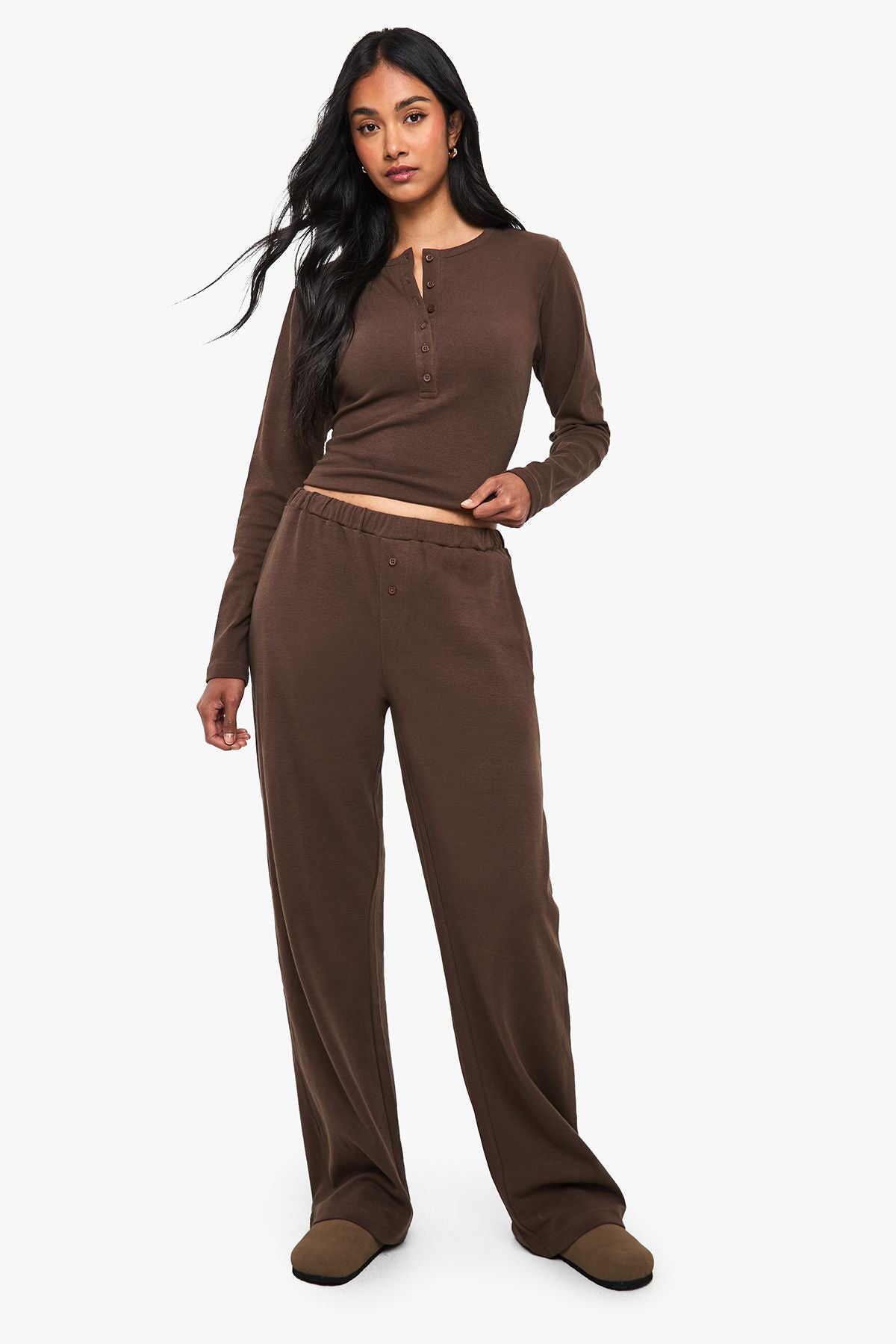 Katoen Knoop-Omlaag Crew Neck Set - Top & Broek