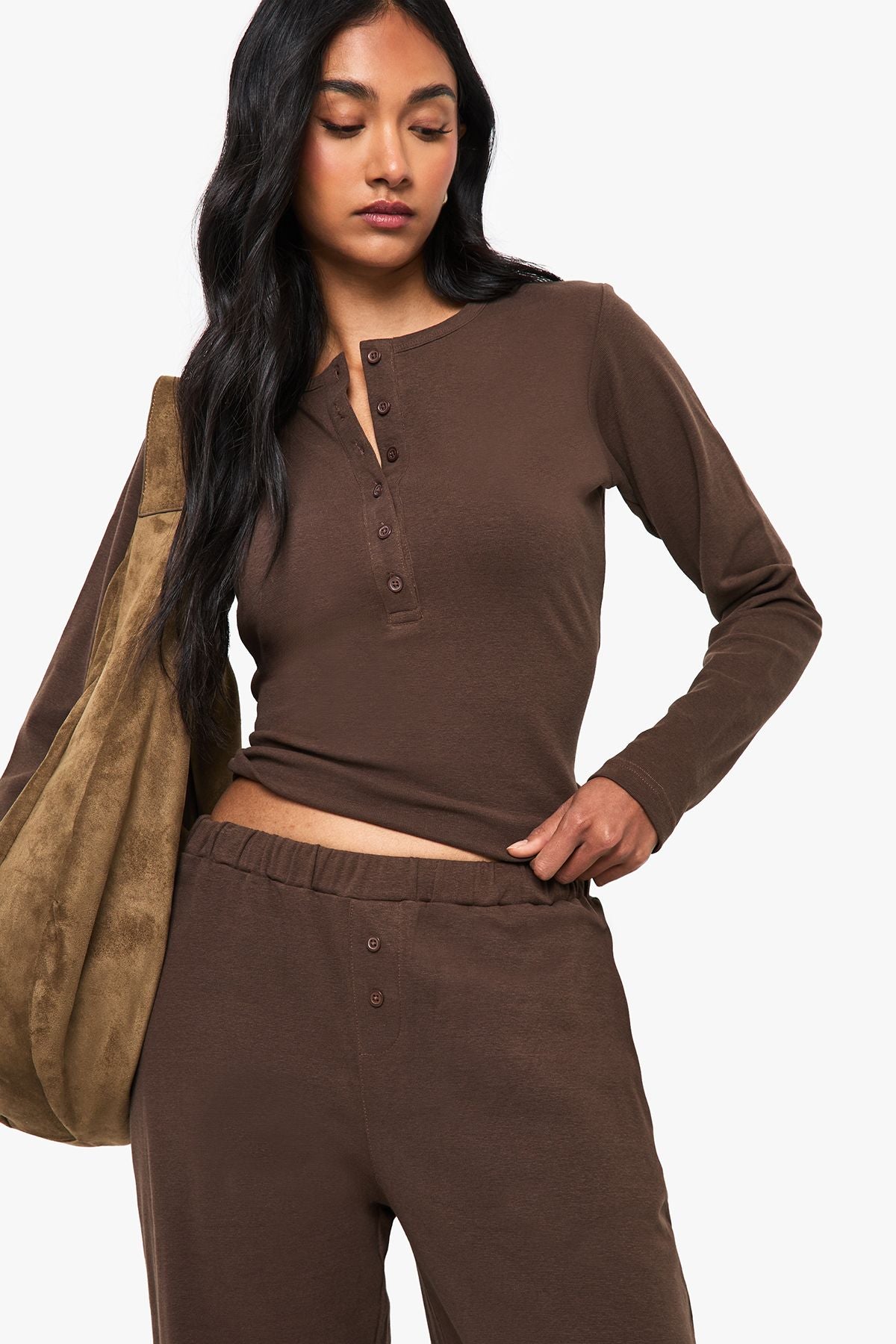 Katoen Knoop-Omlaag Crew Neck Set - Top & Broek