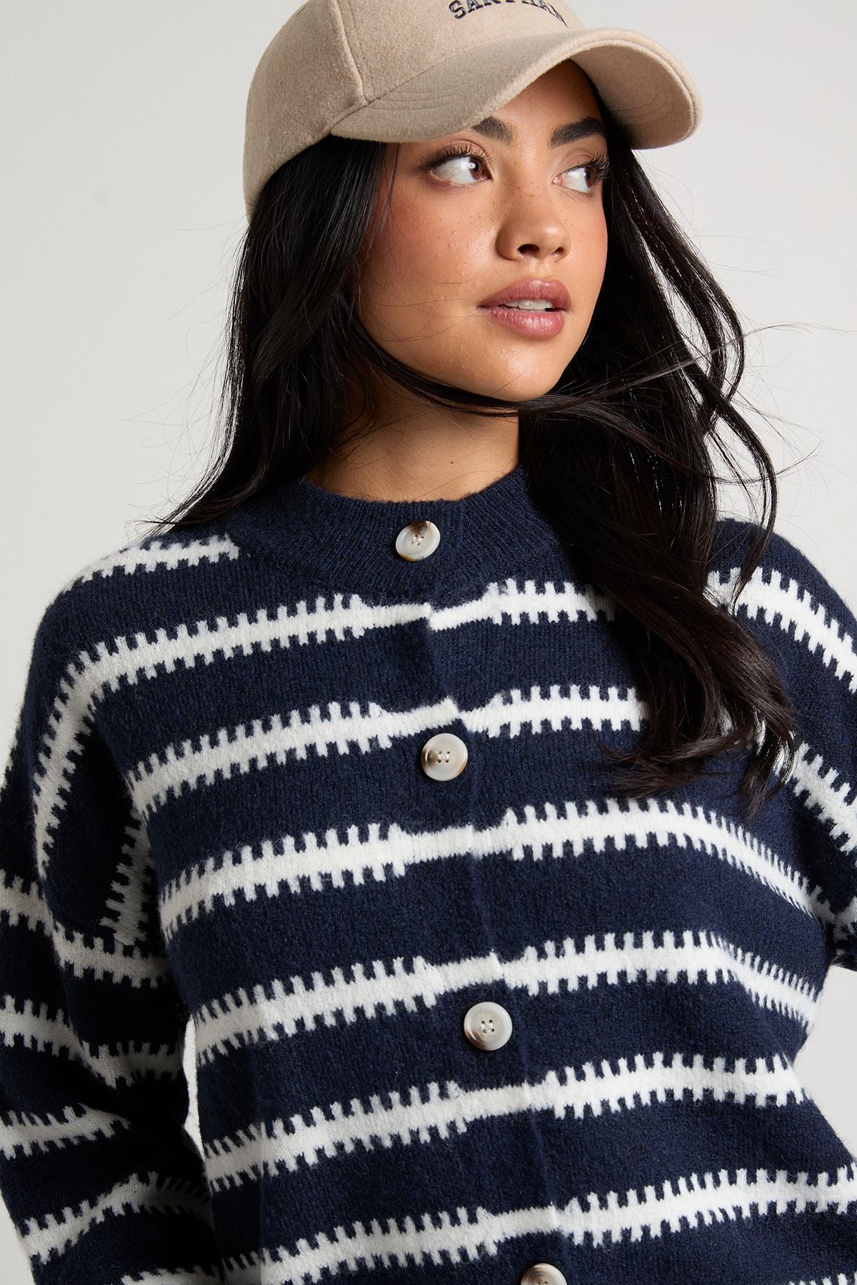 Gestreepte Cardigan Met Kraag En Knopen