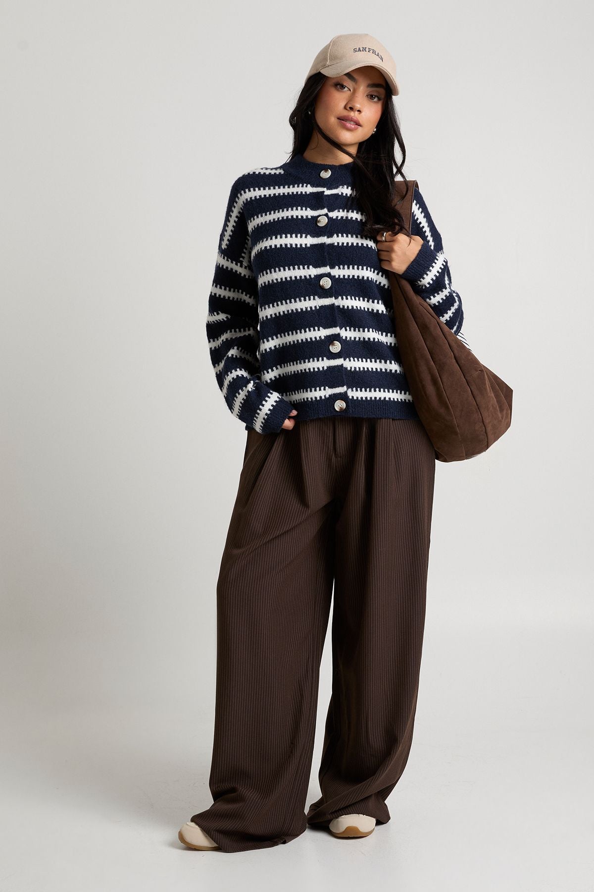 Gestreepte Cardigan Met Kraag En Knopen