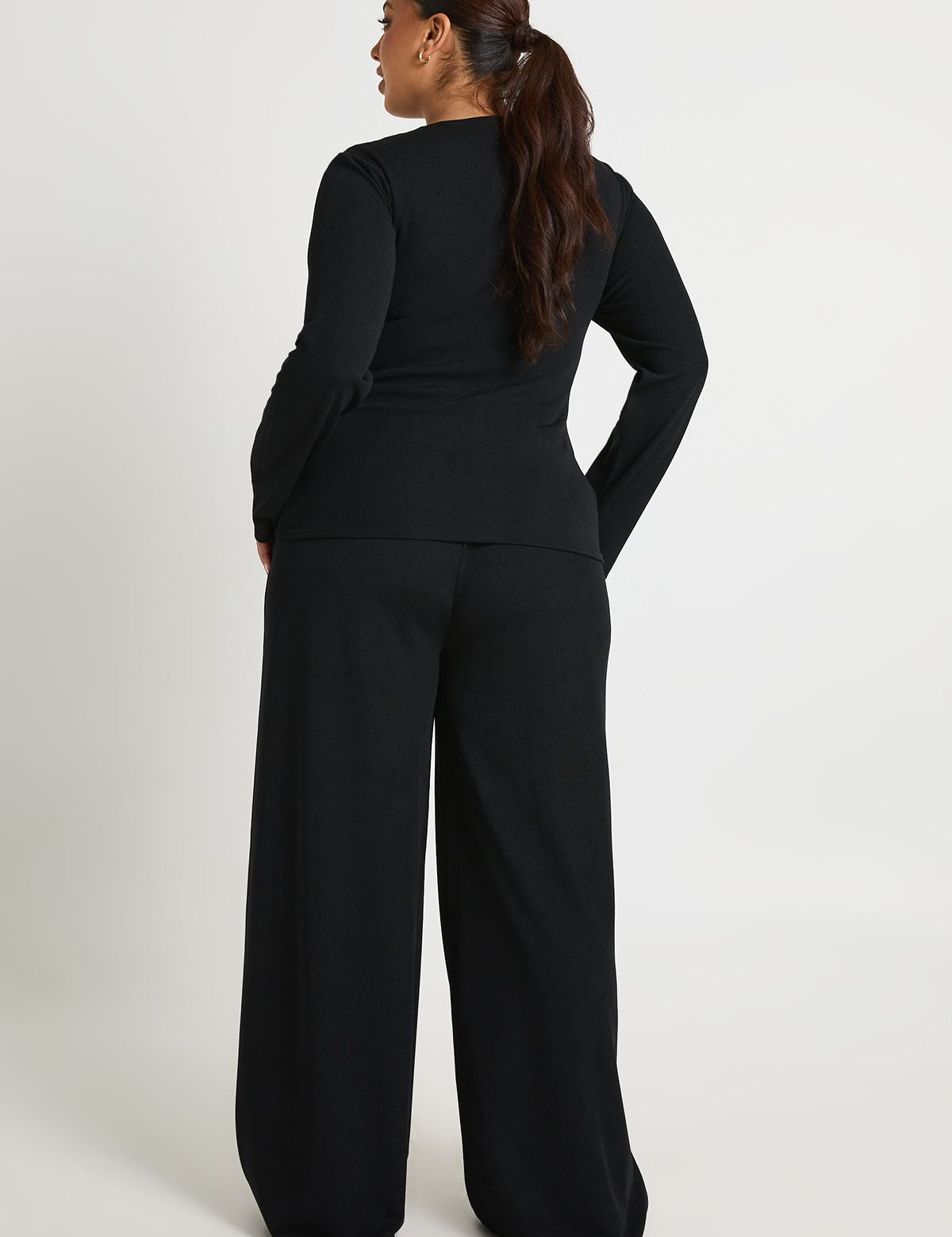Geribbelde Buttondown Blouse & Broek Set - Warm Grijs