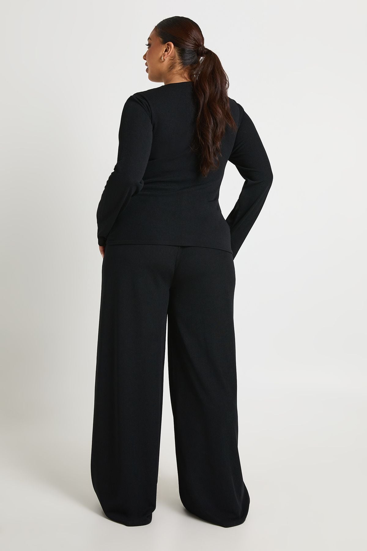 Geribbelde Buttondown Blouse & Broek Set - Warm Grijs
