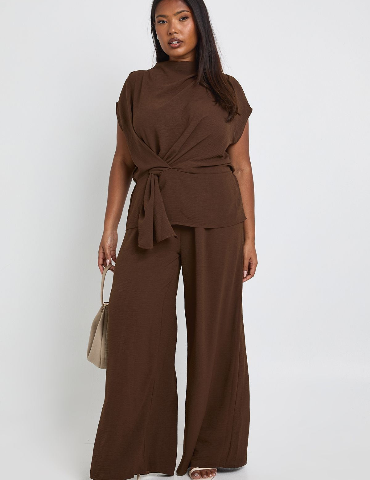 Woven Drape Blouse & Trouser Co-Ord in Plusmaten