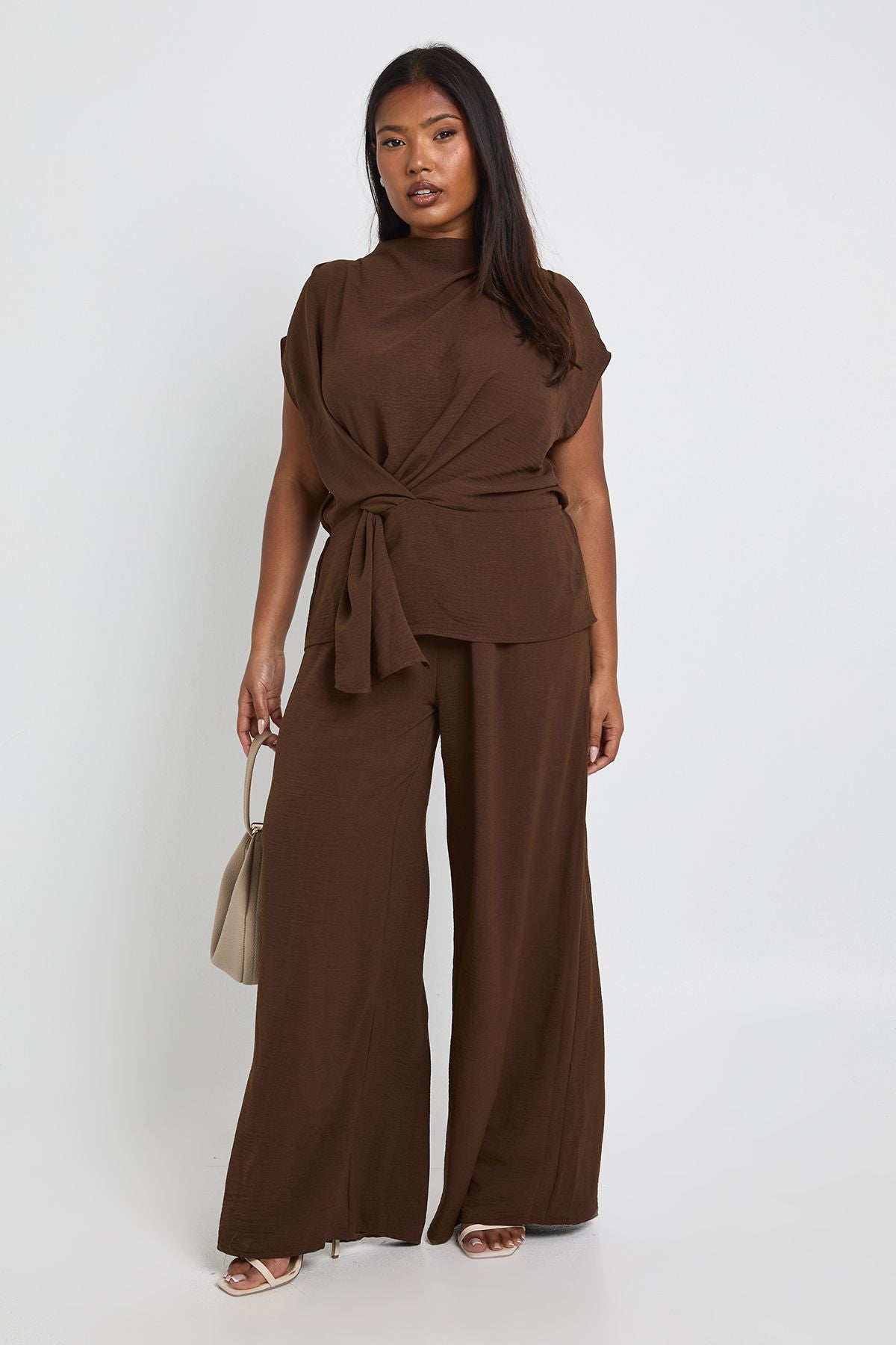 Woven Drape Blouse & Trouser Co-Ord in Plusmaten