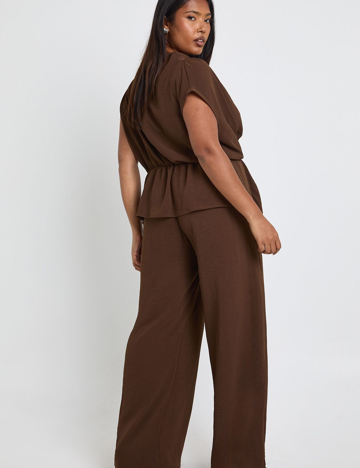 Woven Drape Blouse & Trouser Co-Ord in Plusmaten