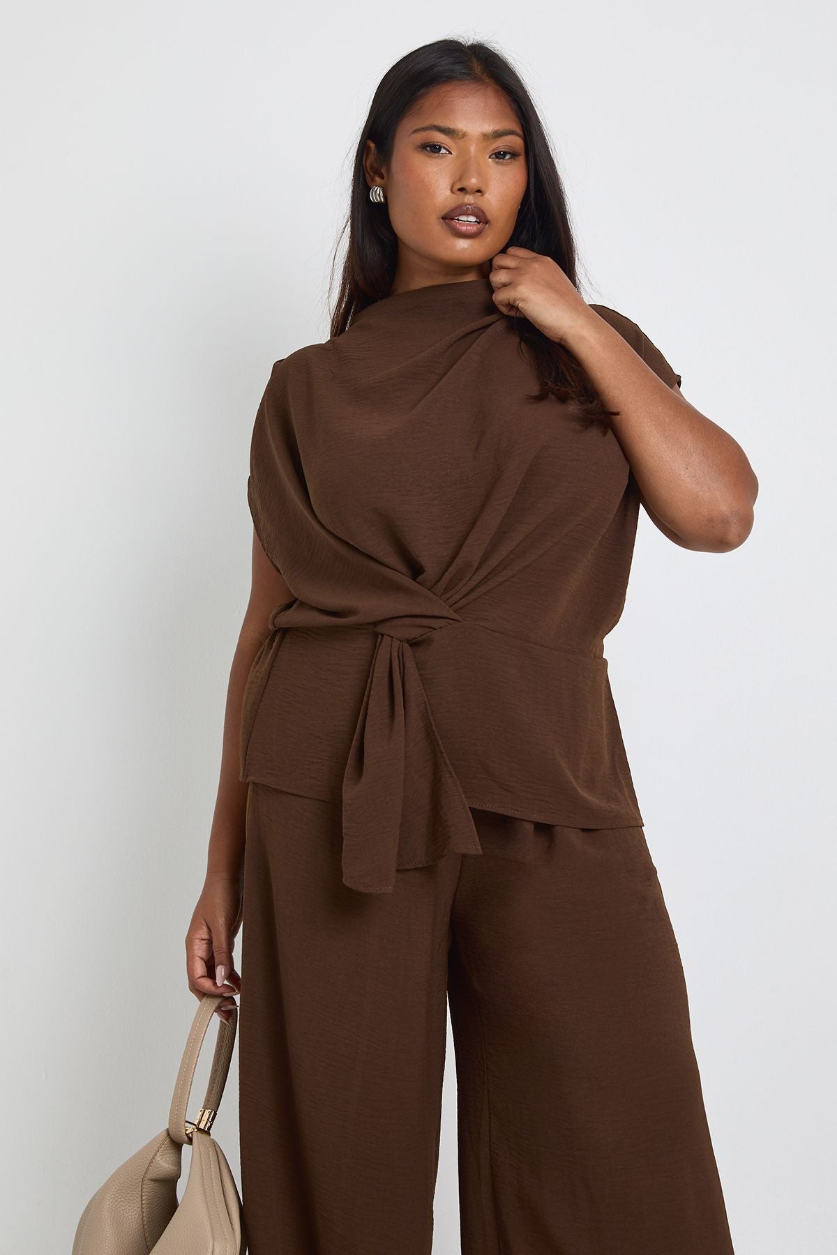 Woven Drape Blouse & Trouser Co-Ord in Plusmaten