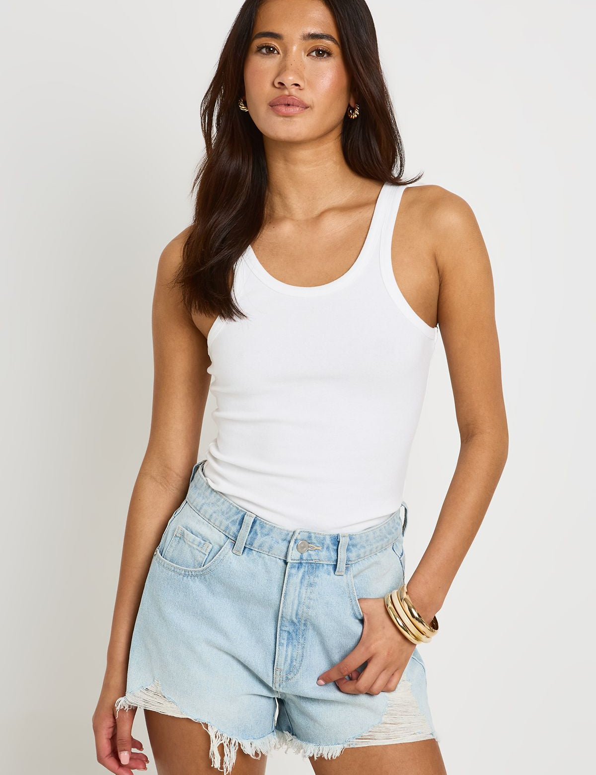 Hoge Taille Gescheurde Mom Shorts