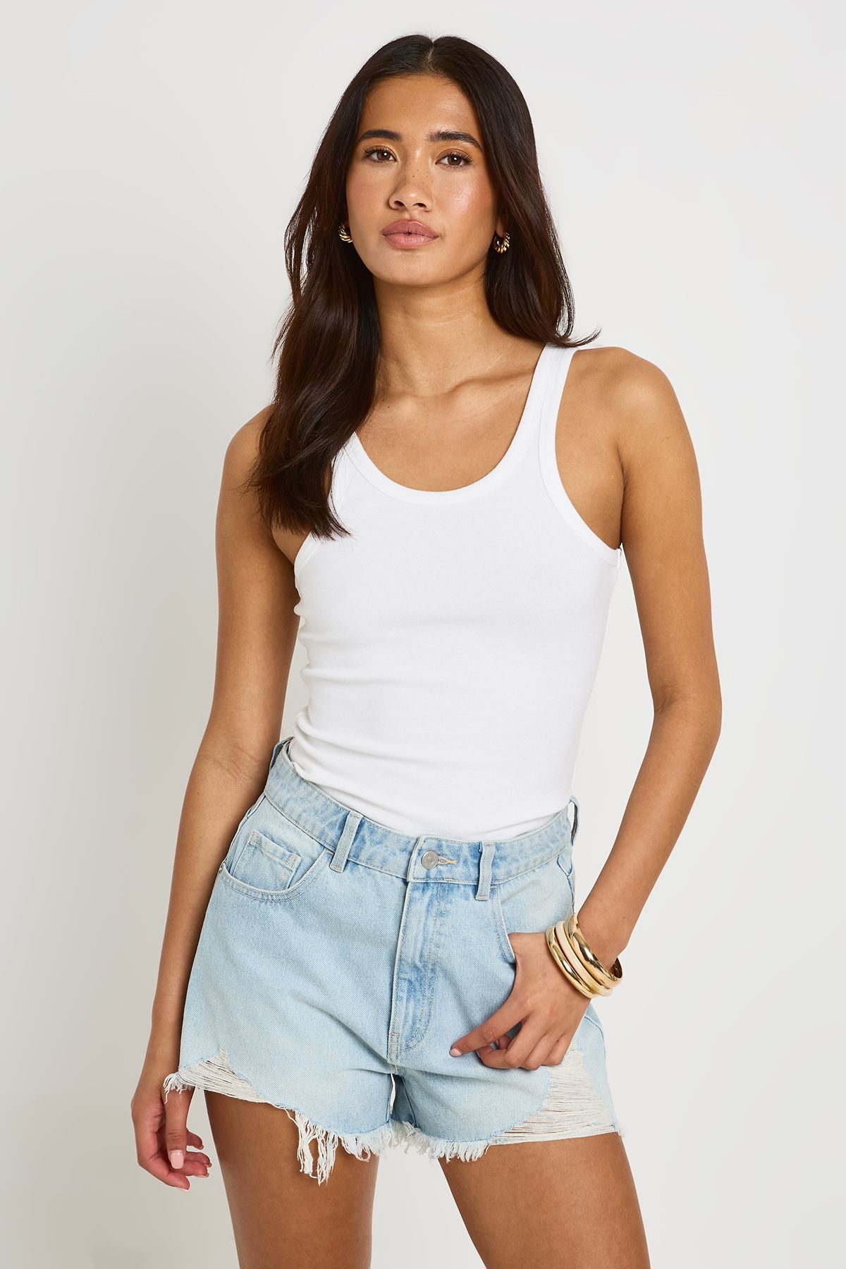 Hoge Taille Gescheurde Mom Shorts
