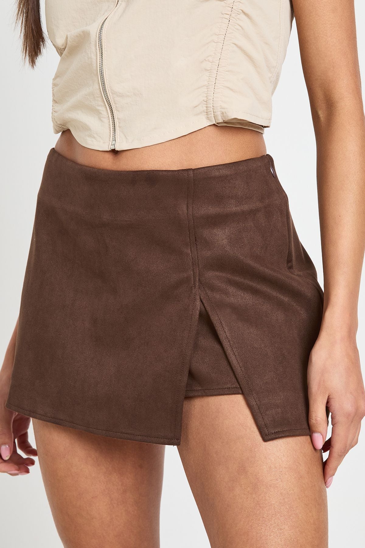 Faux Suede Mini Skort - Zachte Comfortabele Shorts