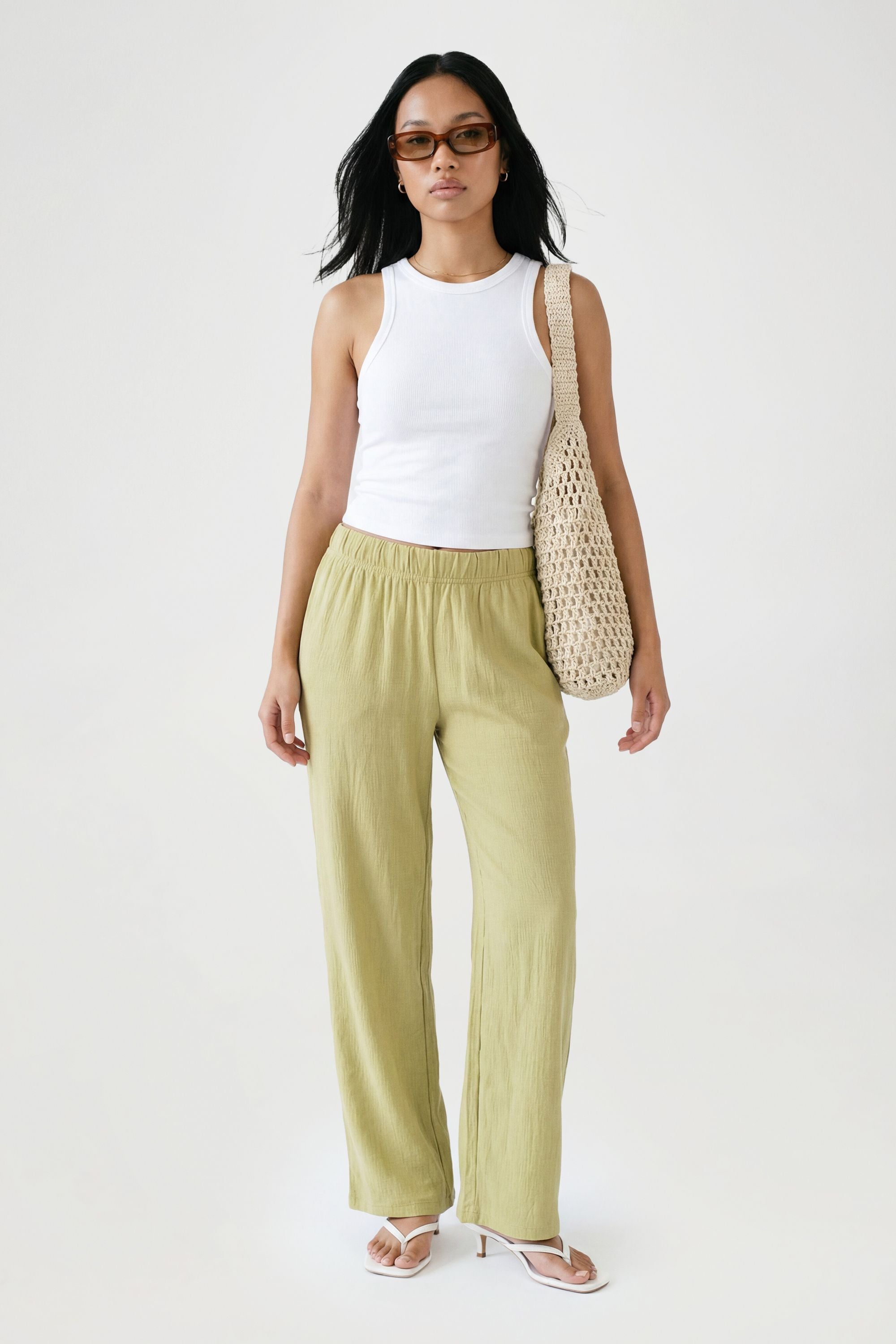Basic Rib Wide Leg Broek in Zwart