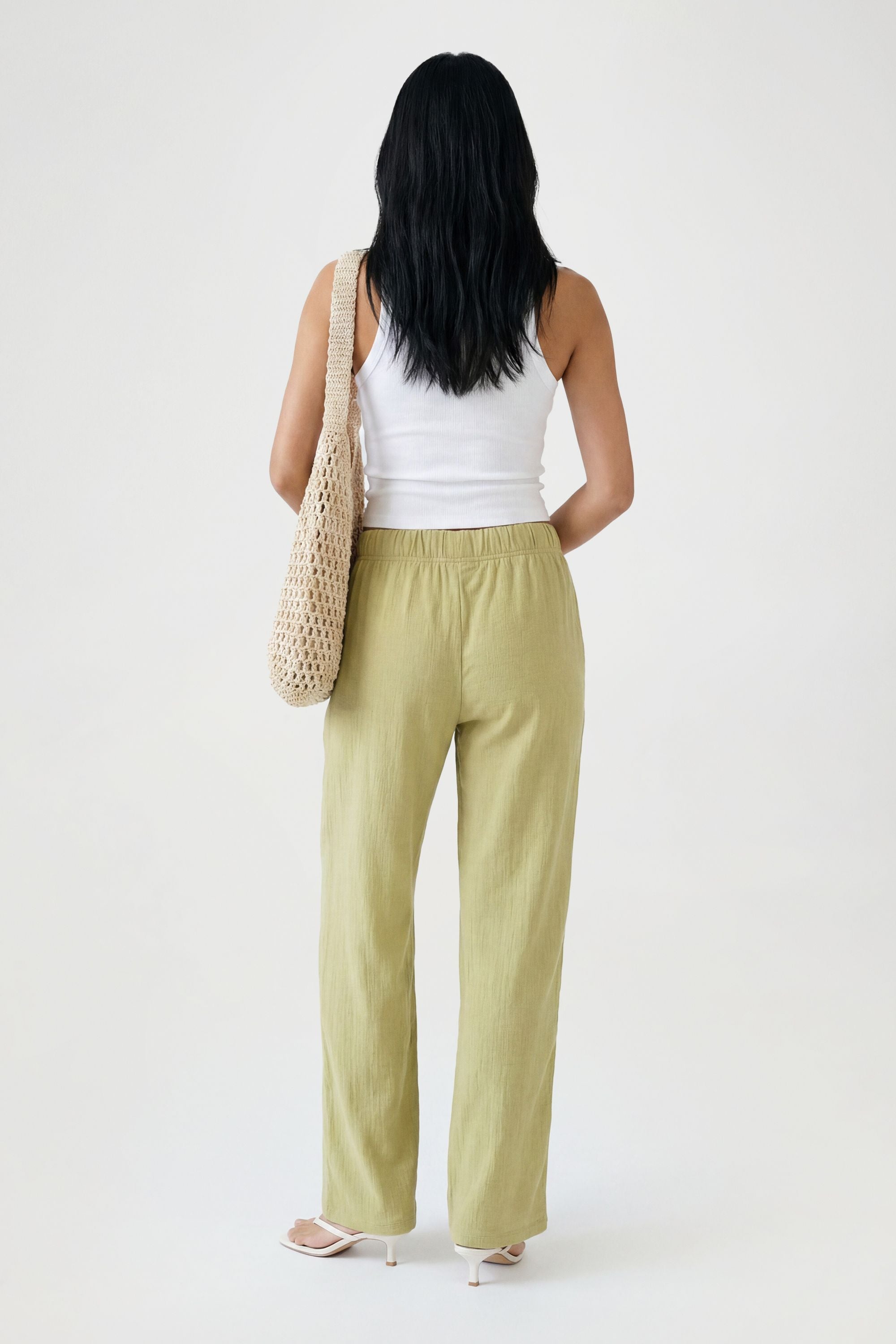 Basic Rib Wide Leg Broek in Zwart