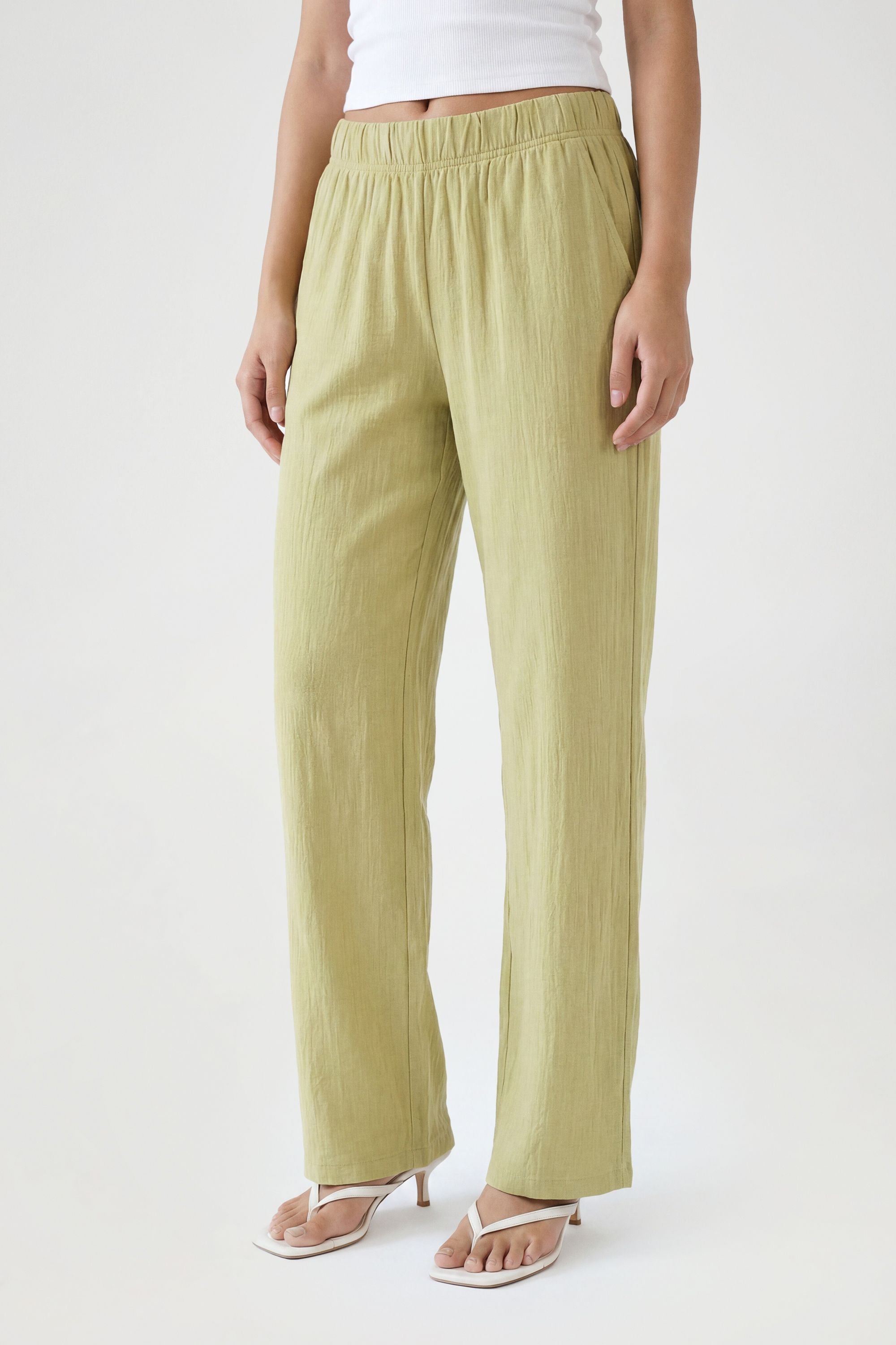 Basic Rib Wide Leg Broek in Zwart