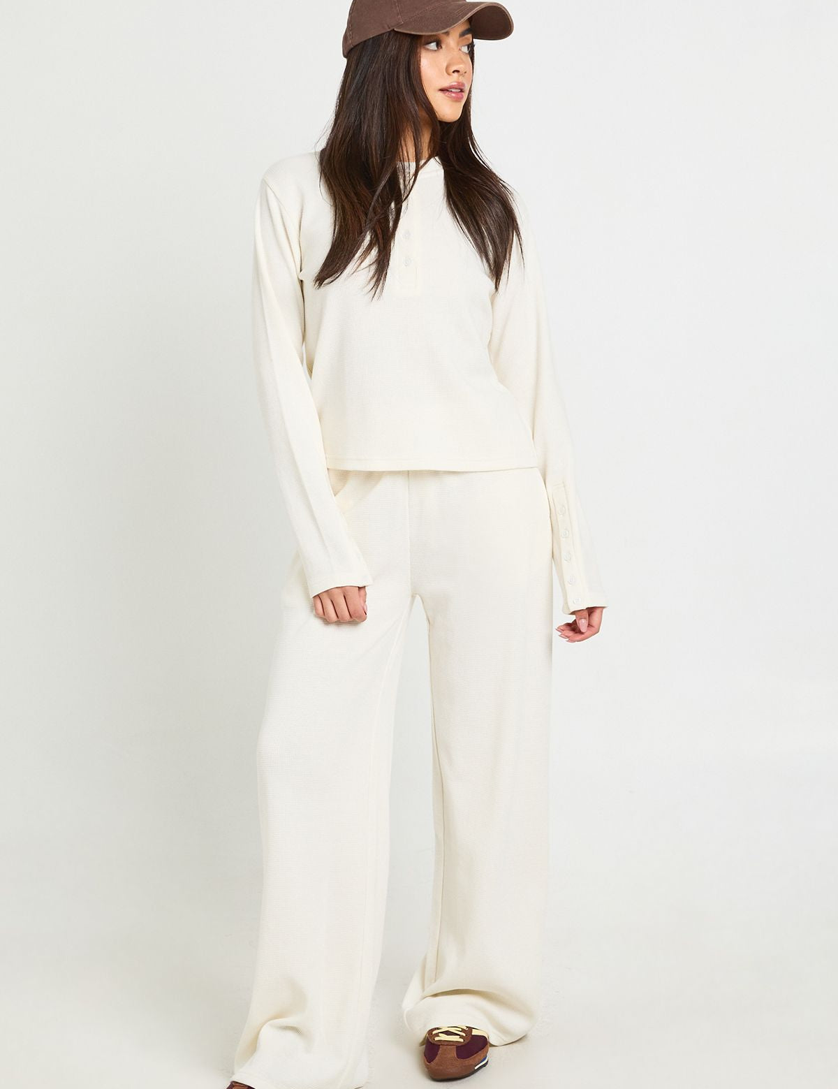 Waffle Straight Leg Broek voor Dames in Zacht Weefsel