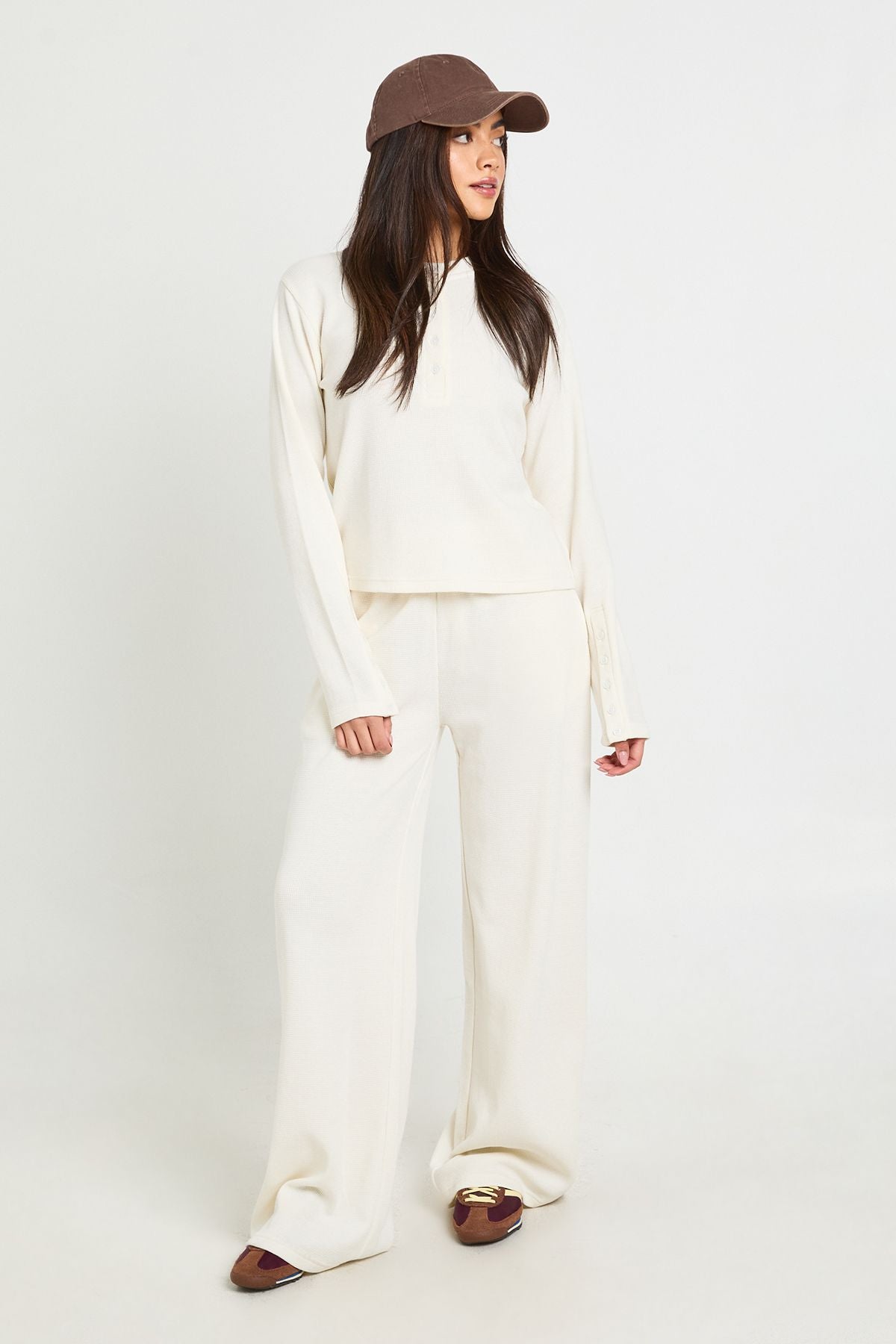 Waffle Straight Leg Broek voor Dames in Zacht Weefsel