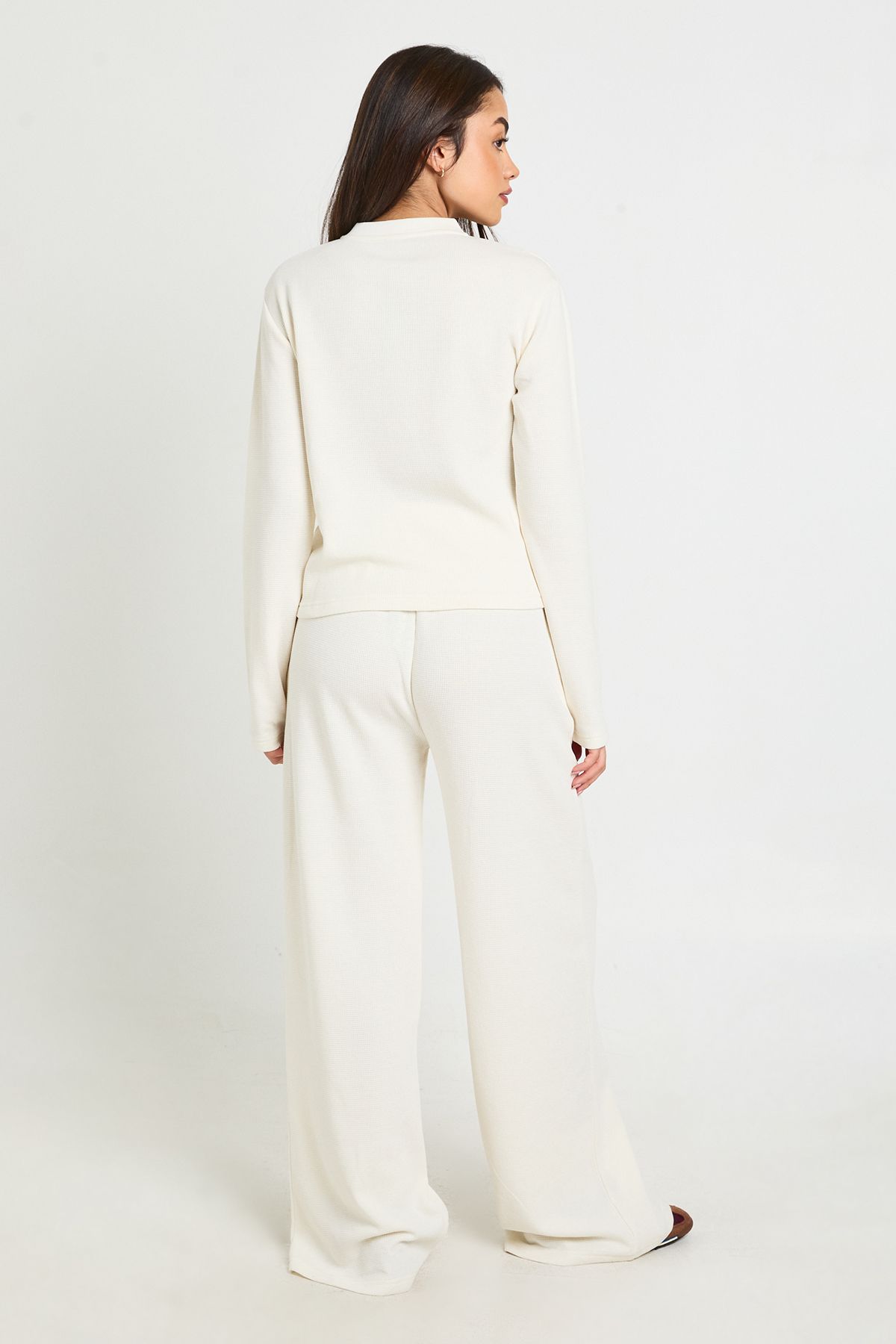 Waffle Straight Leg Broek voor Dames in Zacht Weefsel