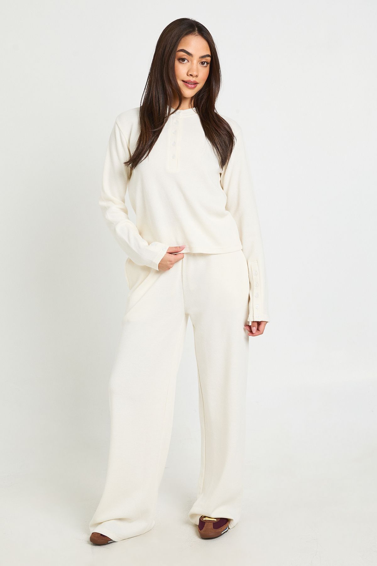 Waffle Straight Leg Broek voor Dames in Zacht Weefsel