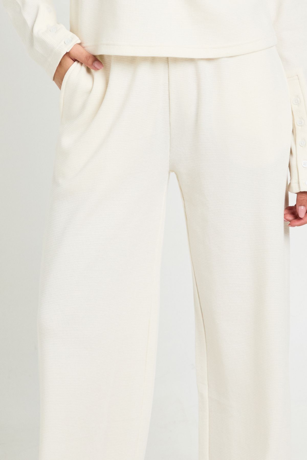 Waffle Straight Leg Broek voor Dames in Zacht Weefsel
