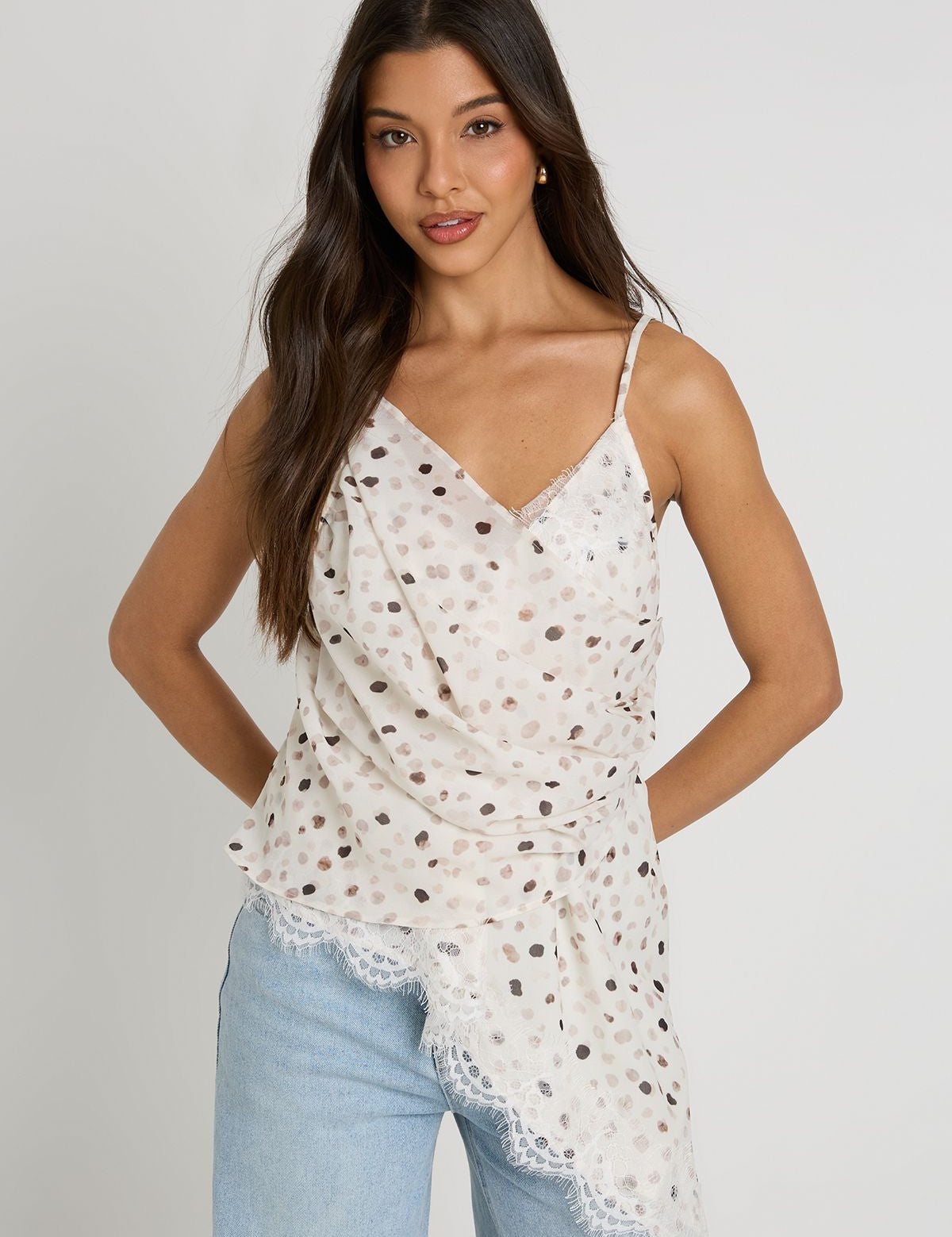 Polka Kanten Asymmetrische Cami Top