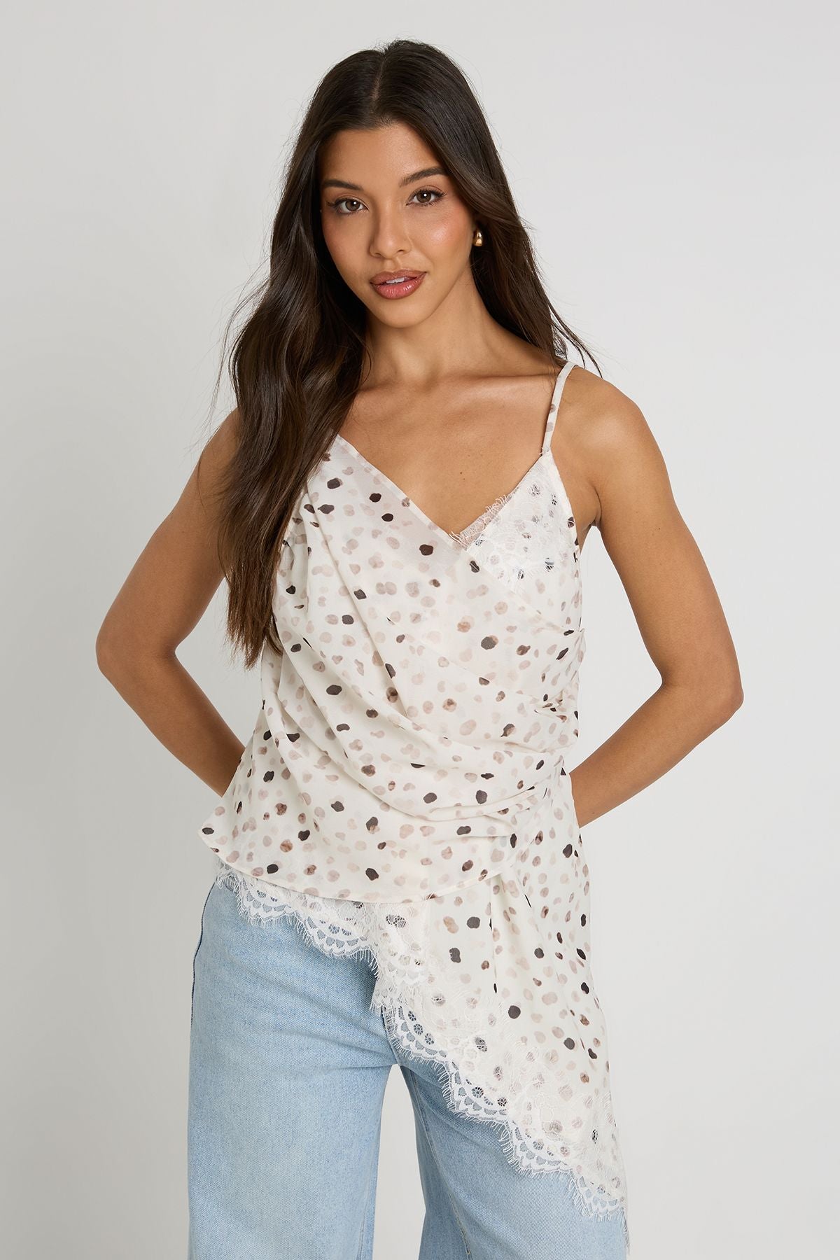 Polka Kanten Asymmetrische Cami Top
