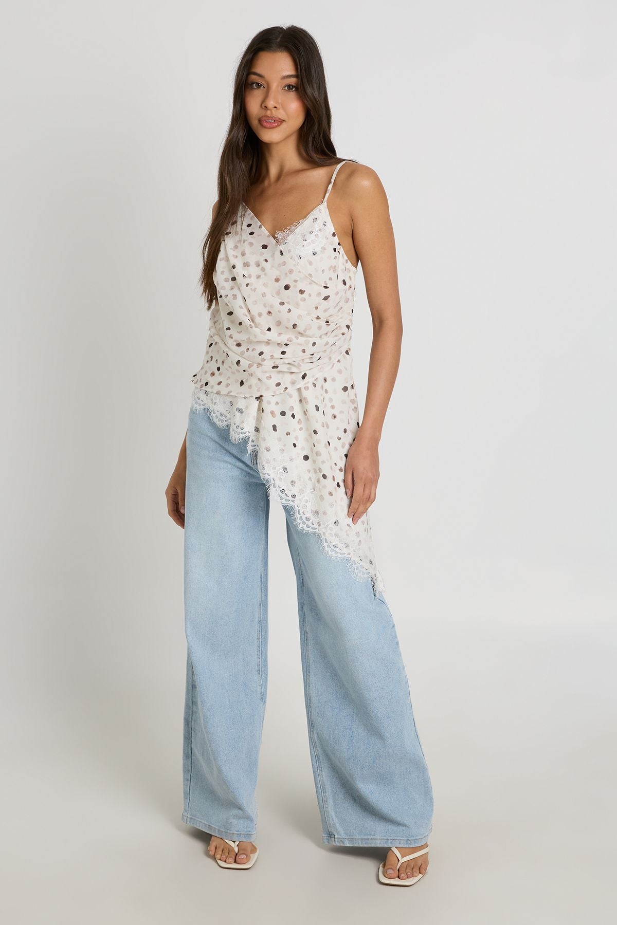 Polka Kanten Asymmetrische Cami Top