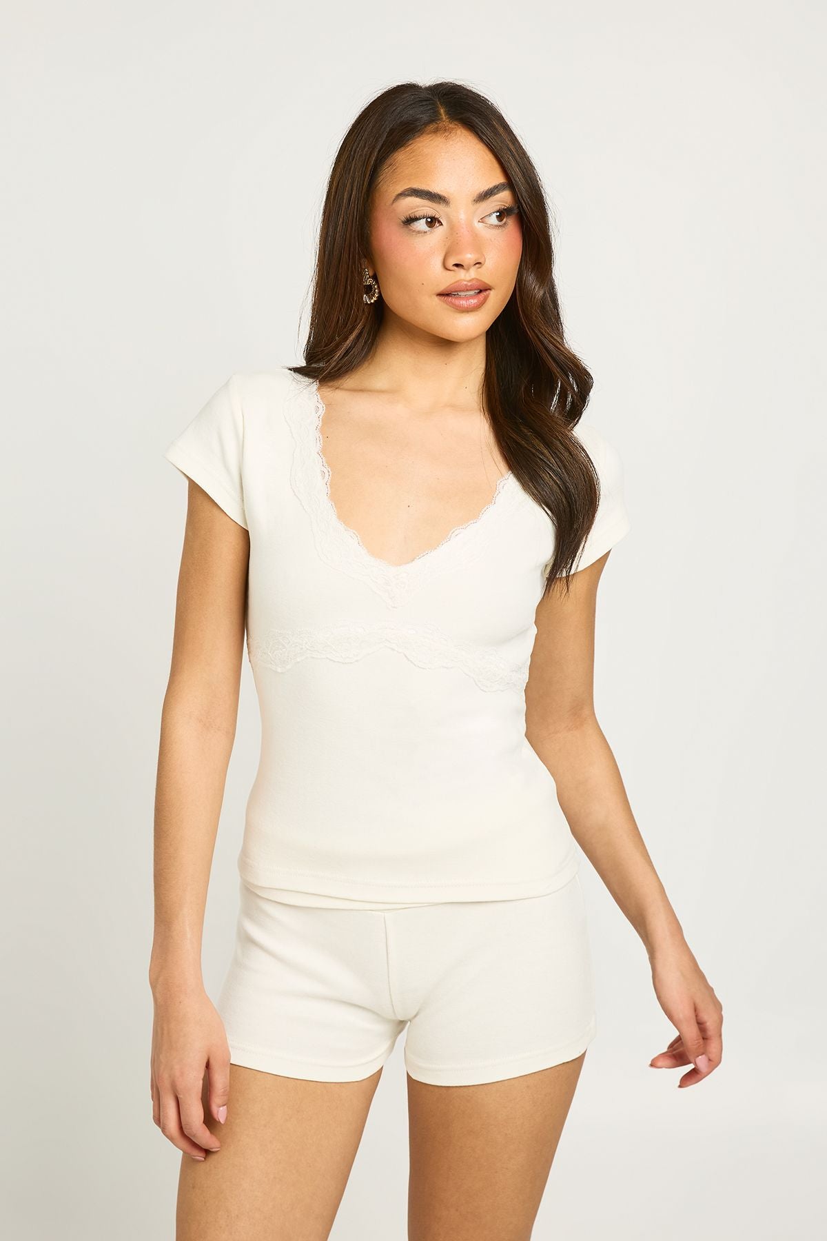 Lage taille short met omgeslagen tailleband