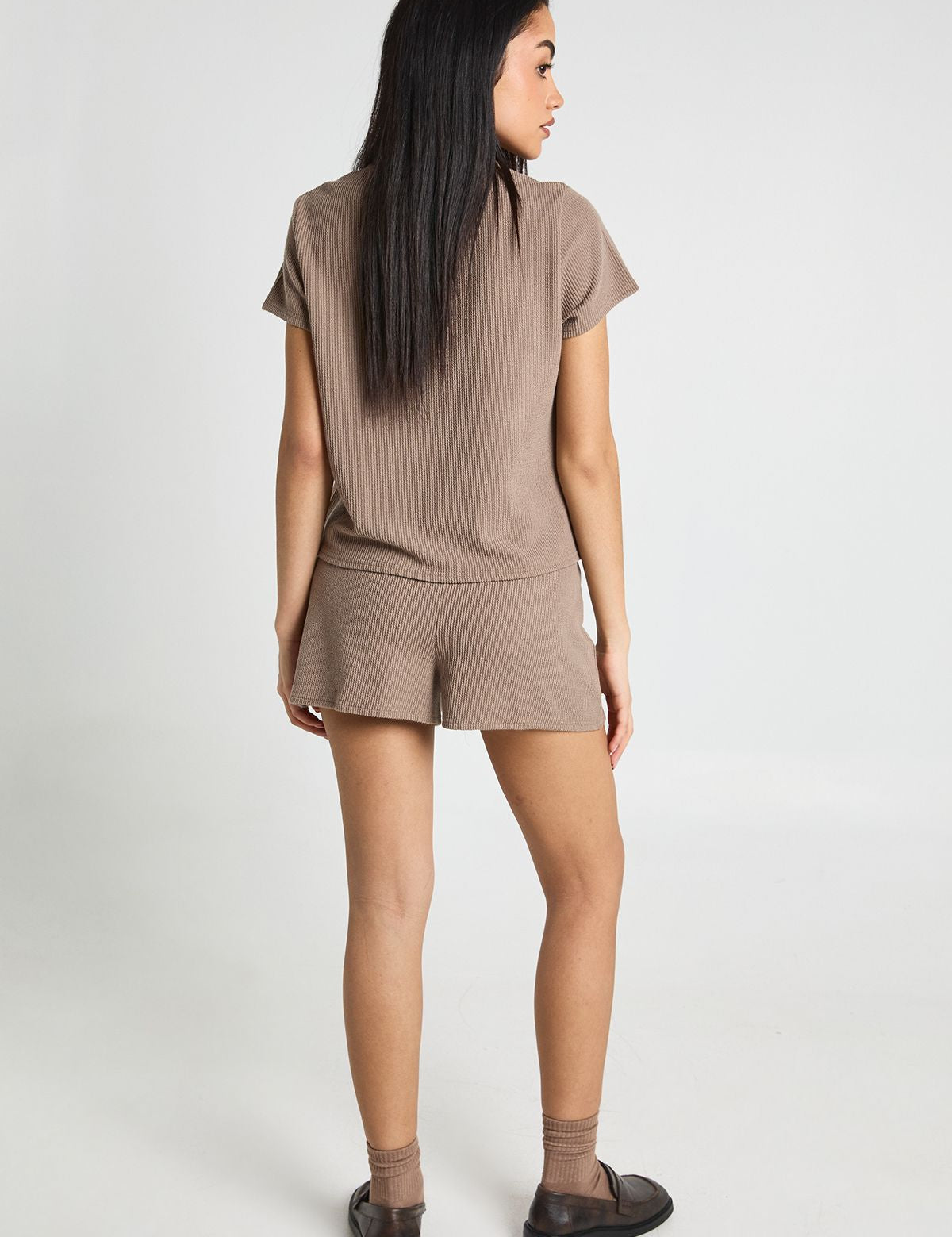 Geribbelde Button-Through Top en Short Co-ord Set